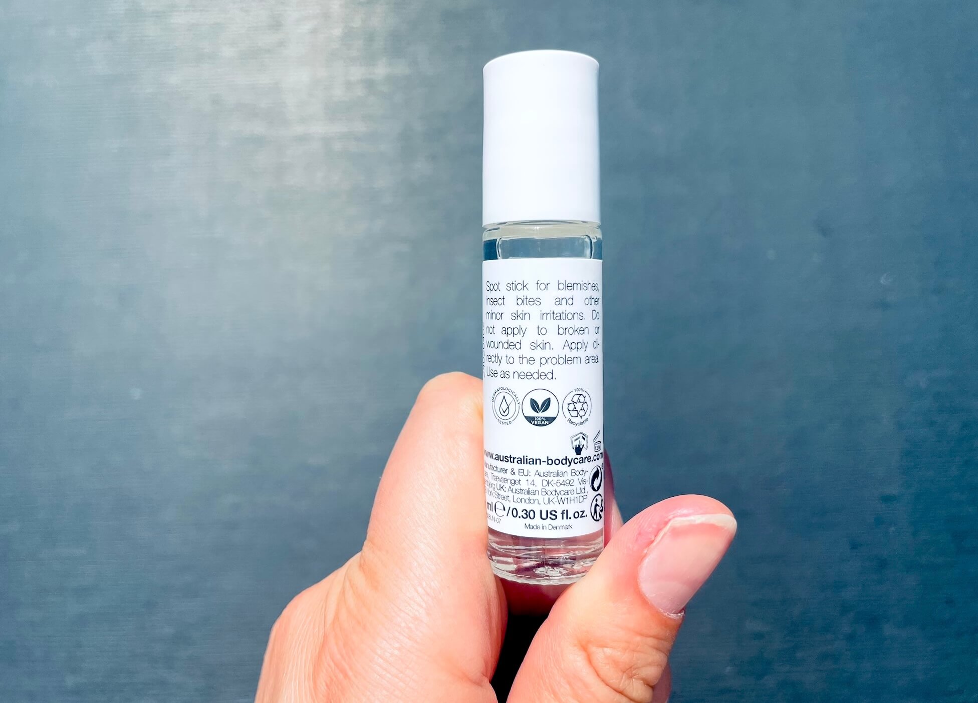 Bagside af Australian Body Care spot stick