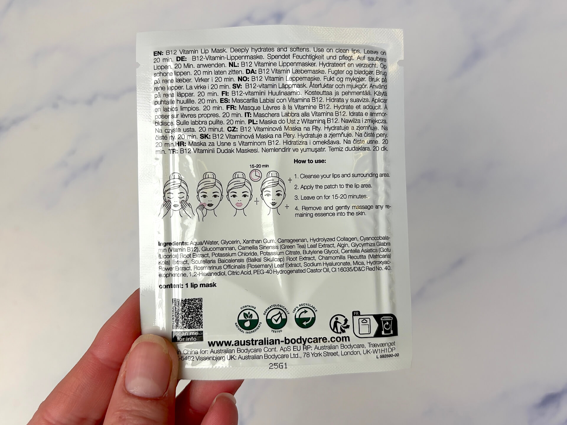 Bagside af Australian Bodycare B12 Lip Mask