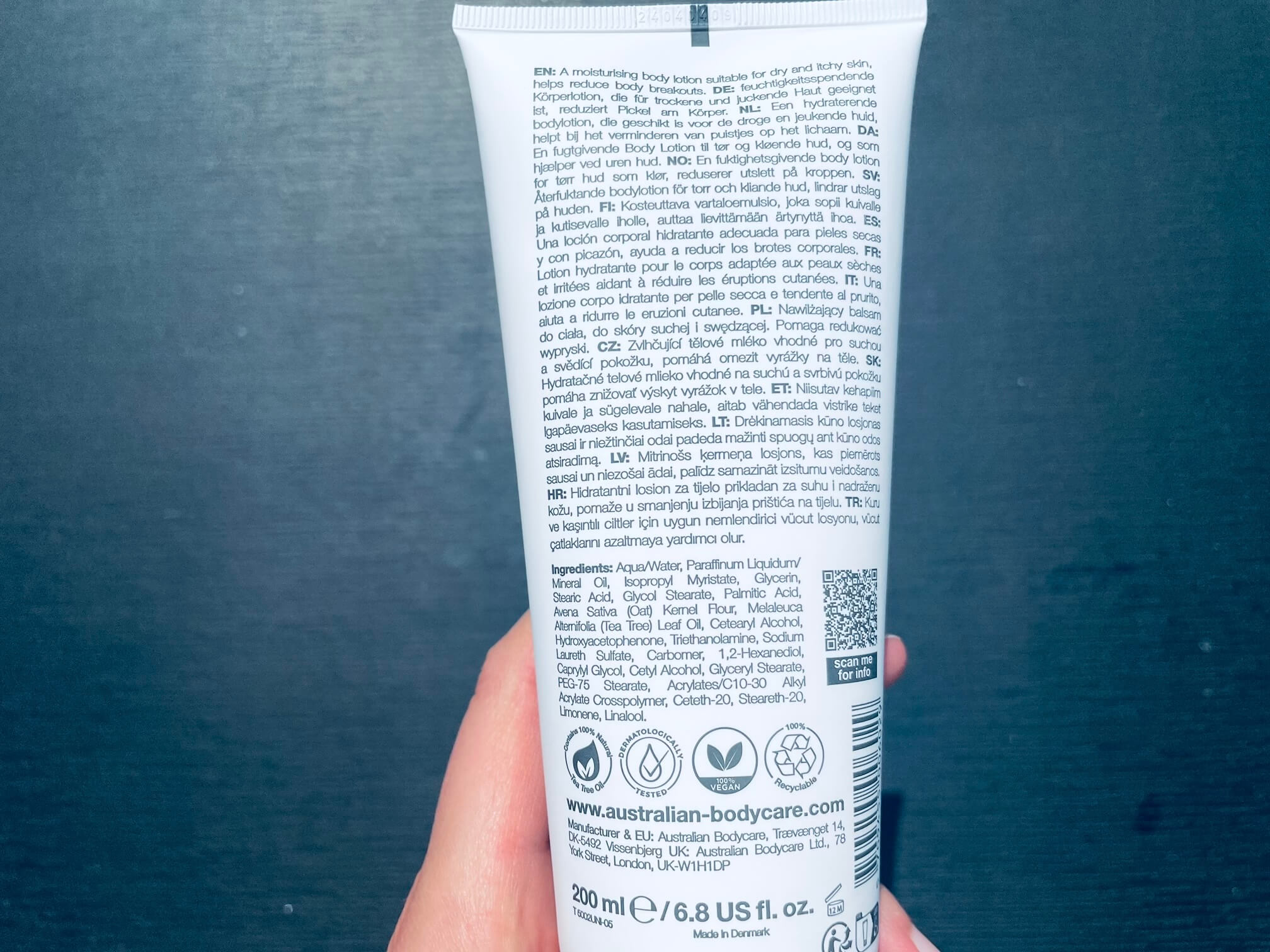 Bagside af Australian Bodycare Body Lotion