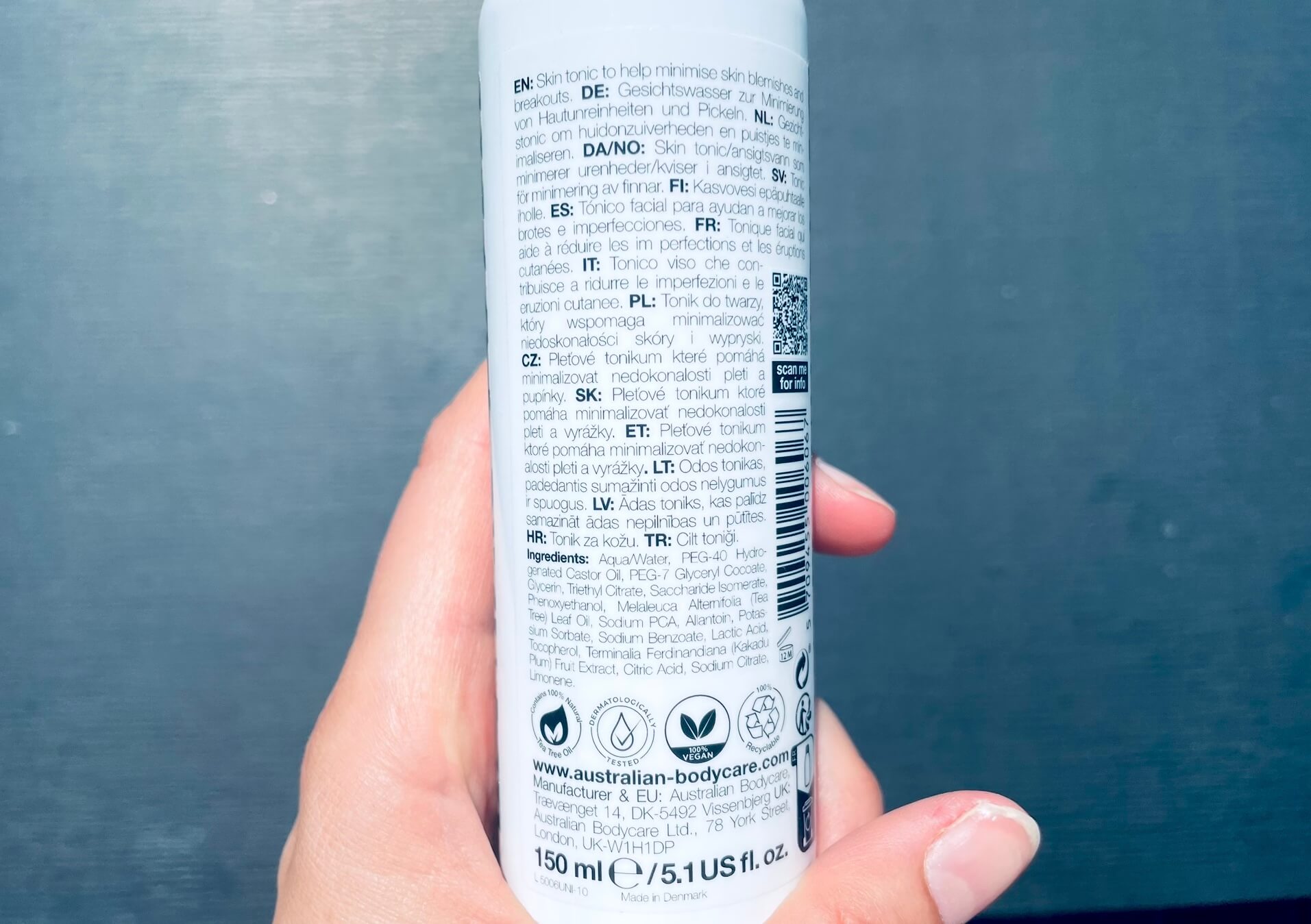 Bagside af Australian Bodycare face tonic