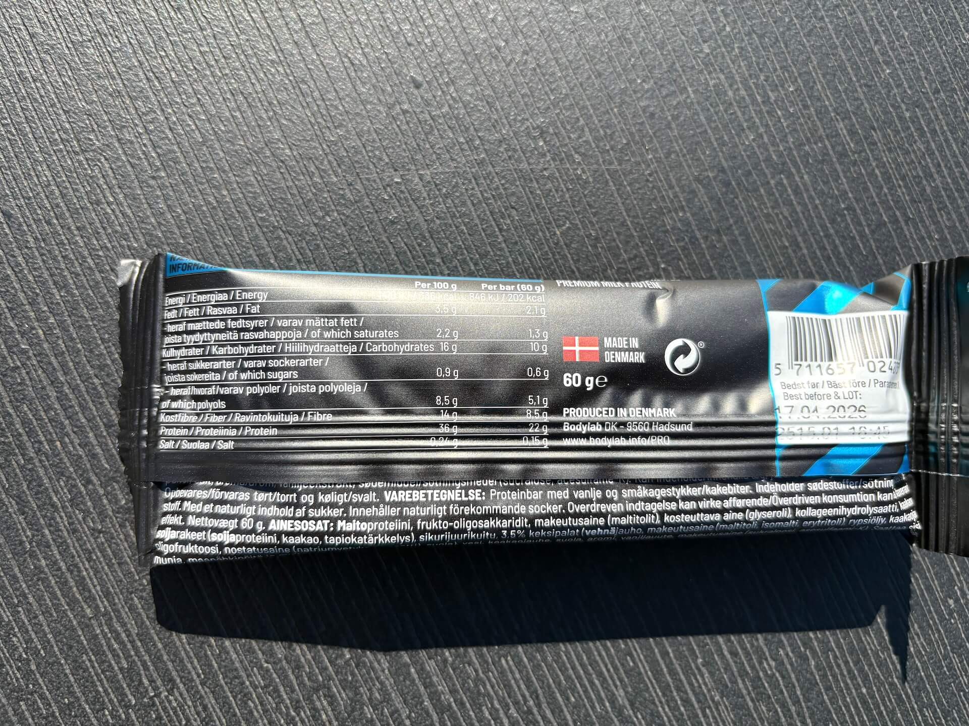 Bagside af Bodylab PRO Protein Bar