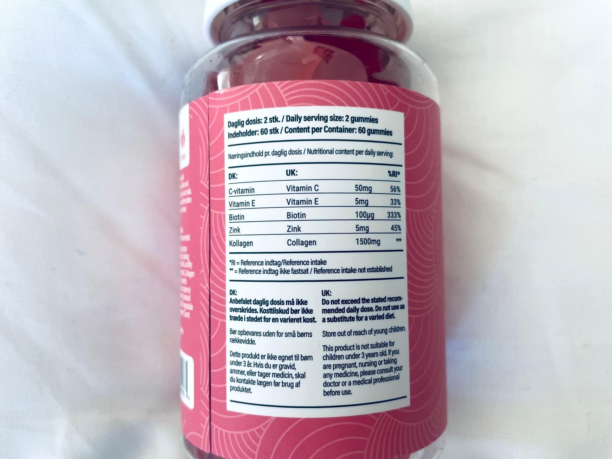 Bagside af Collagen gummies fra Yuaia Haircare