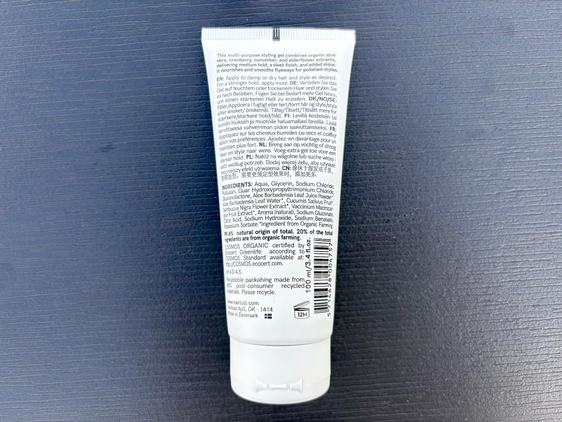Bagside af Hairlust Final Touch Hair Styling Gel