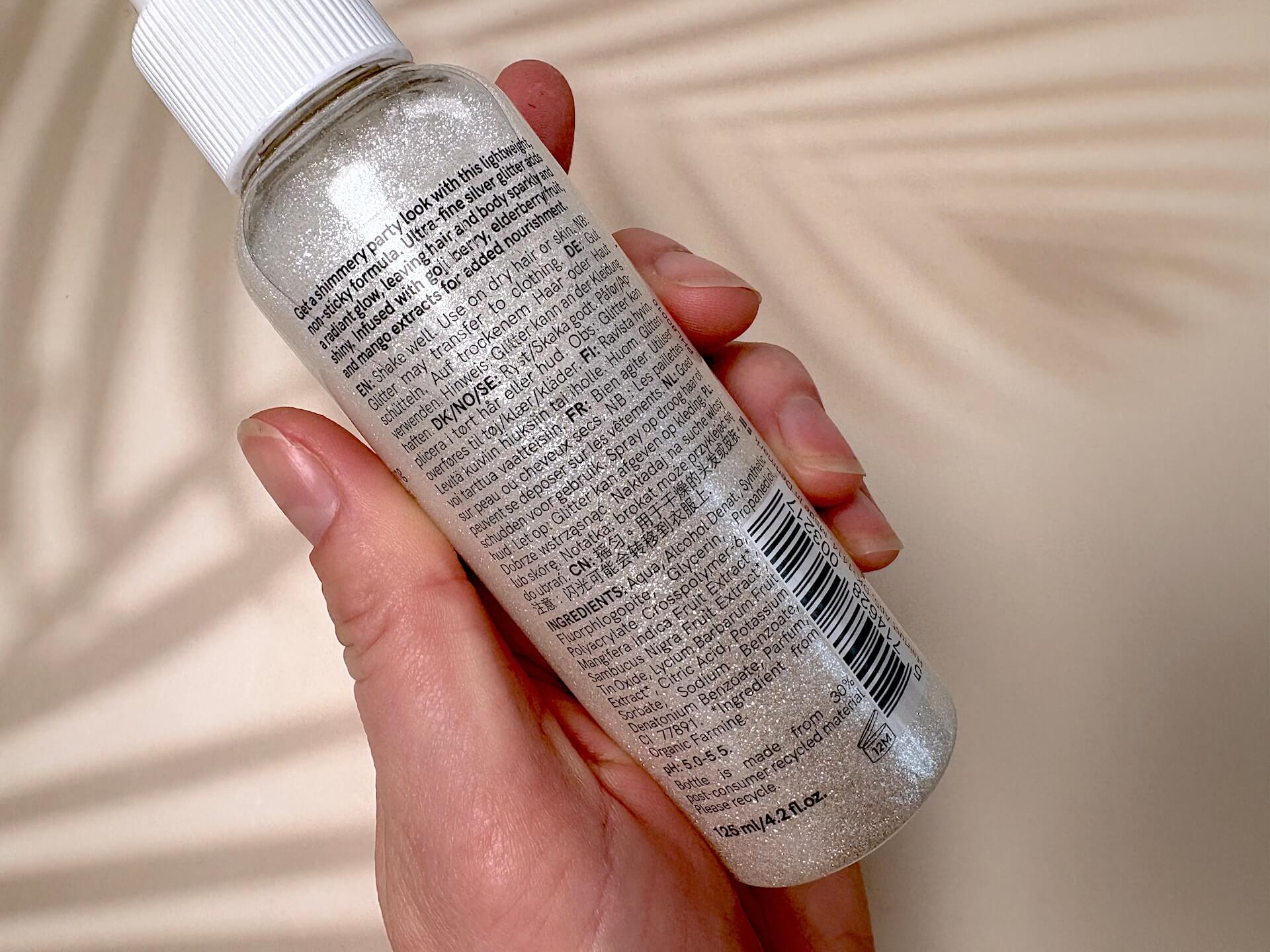 Bagside af Hairlust Final Touch Silver Glitter Spray