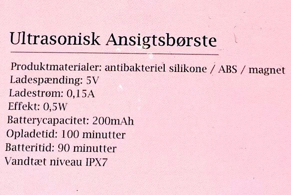 Bagside af kasse med Ultrasonisk elektrisk ansigtsbørste