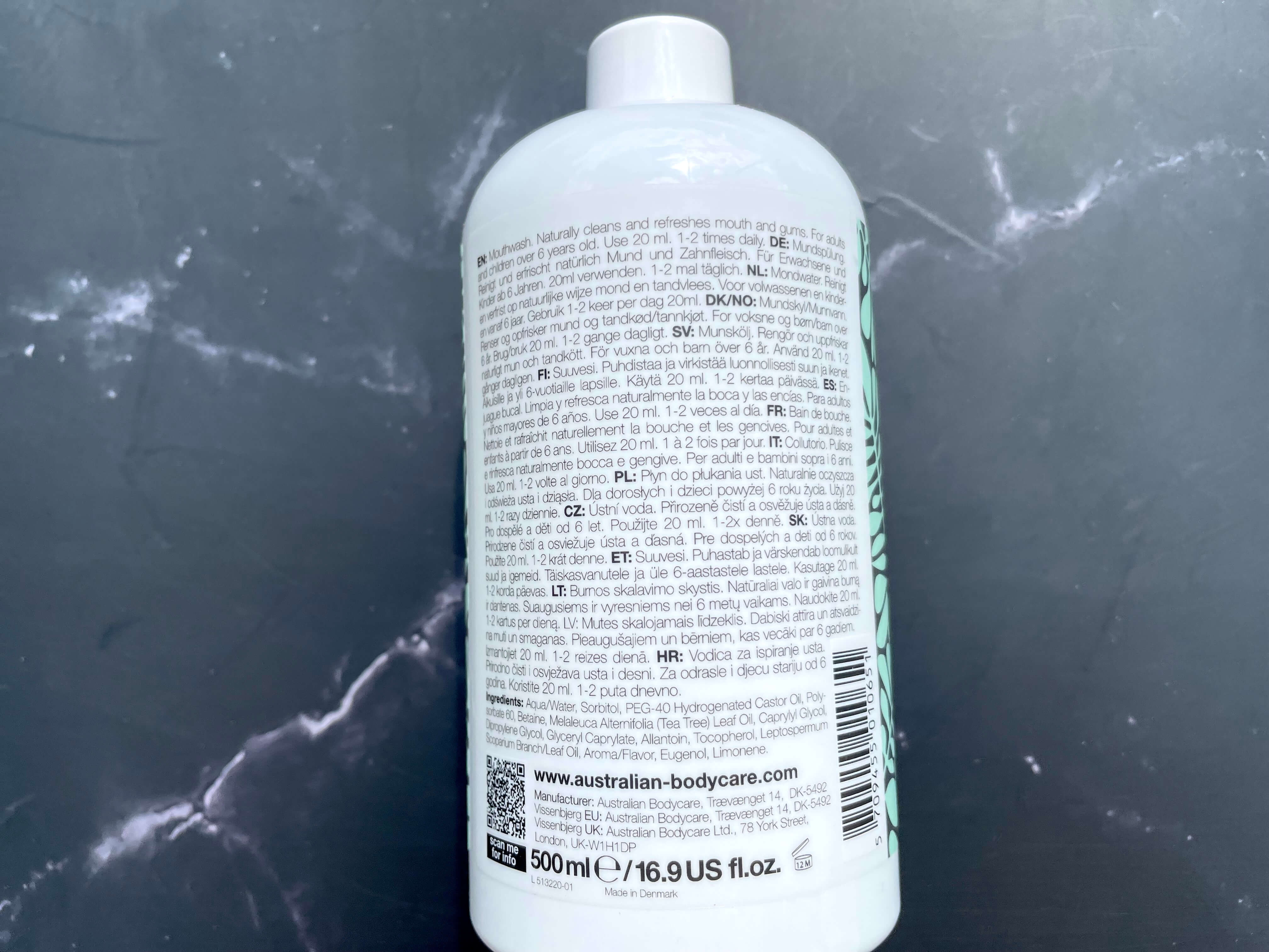 Bagside af Mouth Wash fra Australian Bodycare