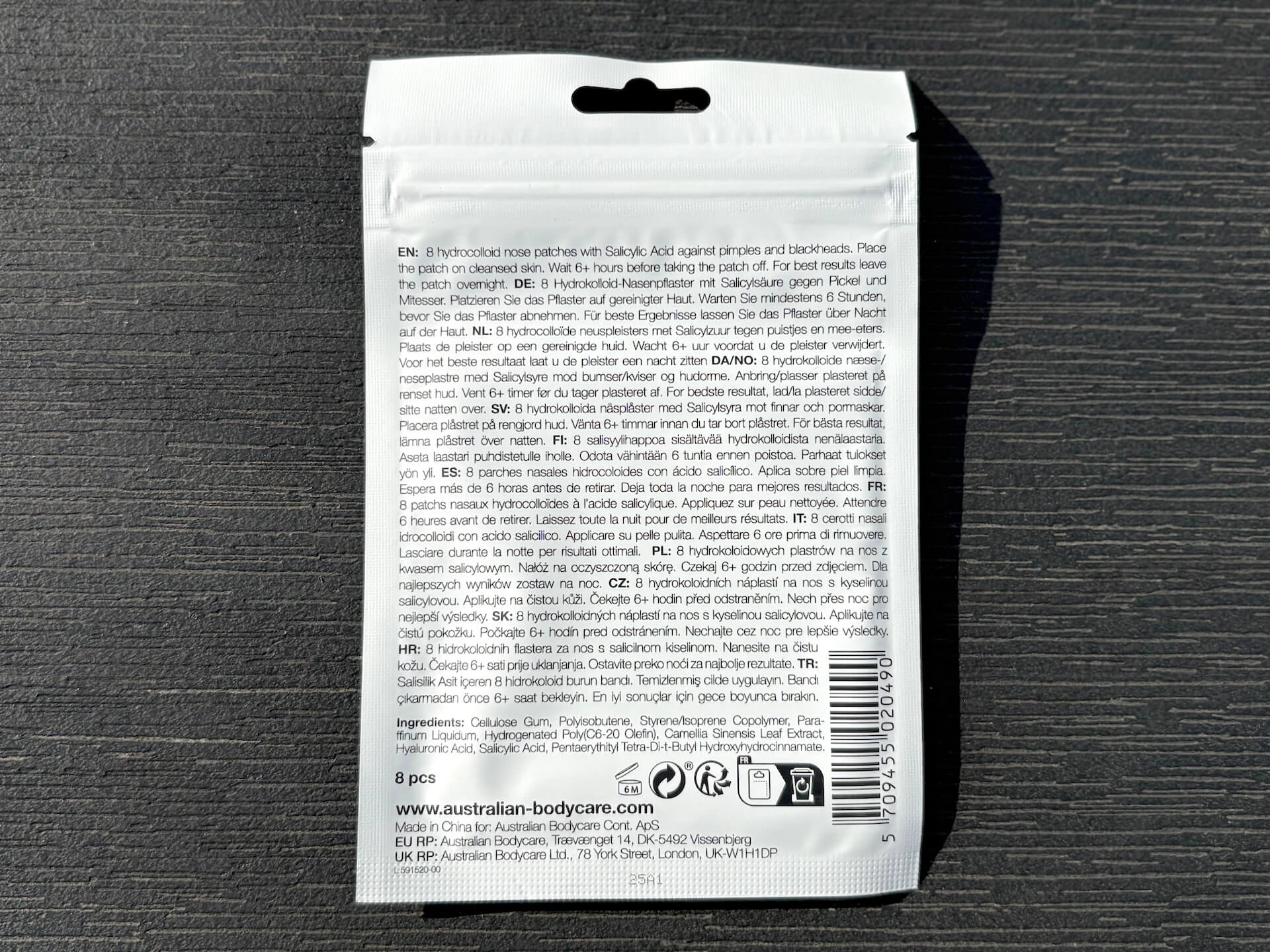 Bagside af pose med Australian Bodycare Nose Patches