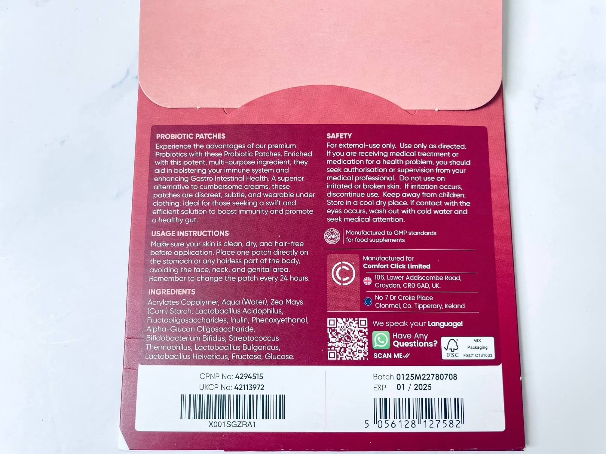 Bagside af Probiotic Patches fra Weightworld