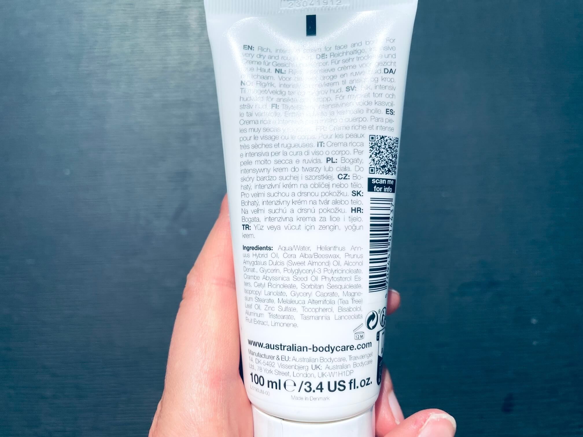 Bagside af Skin Care fra Australian Bodycare