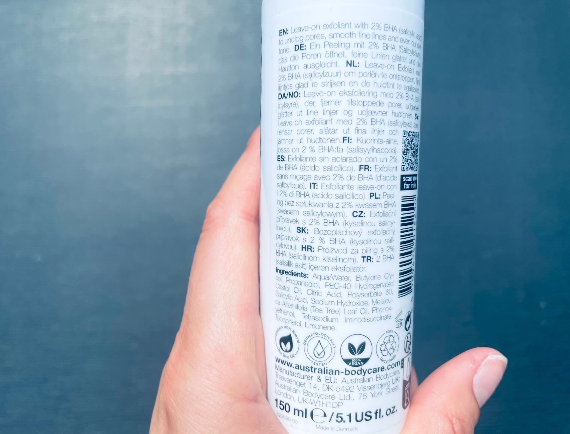 Bagside af T-zone Peeling fra Australian Bodycare