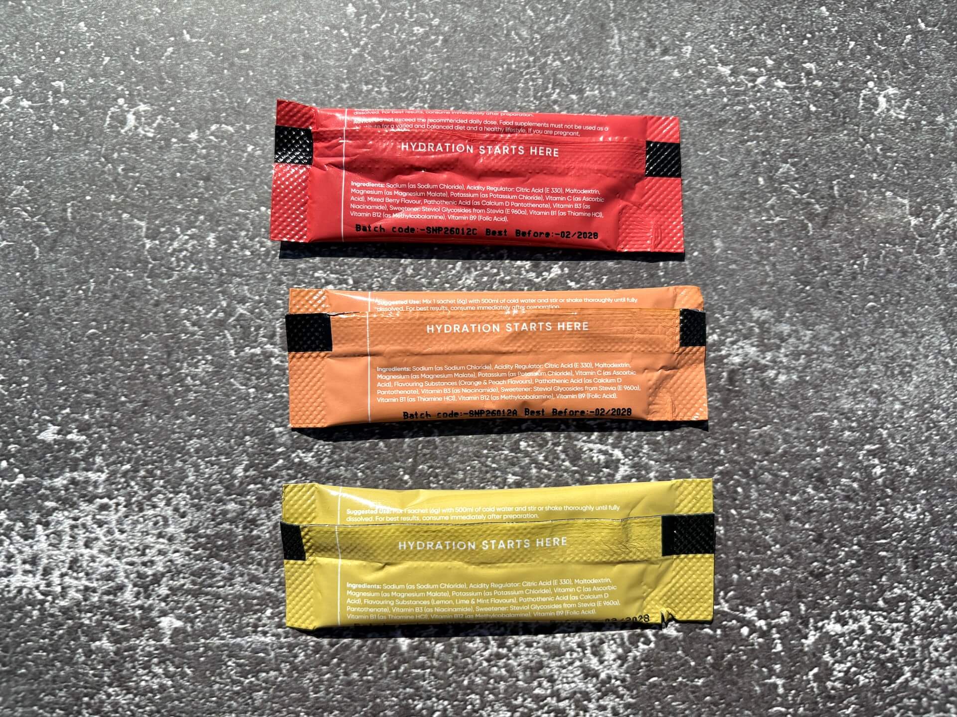 Bagside af tre pakker Weightworld Electrolyte Powder