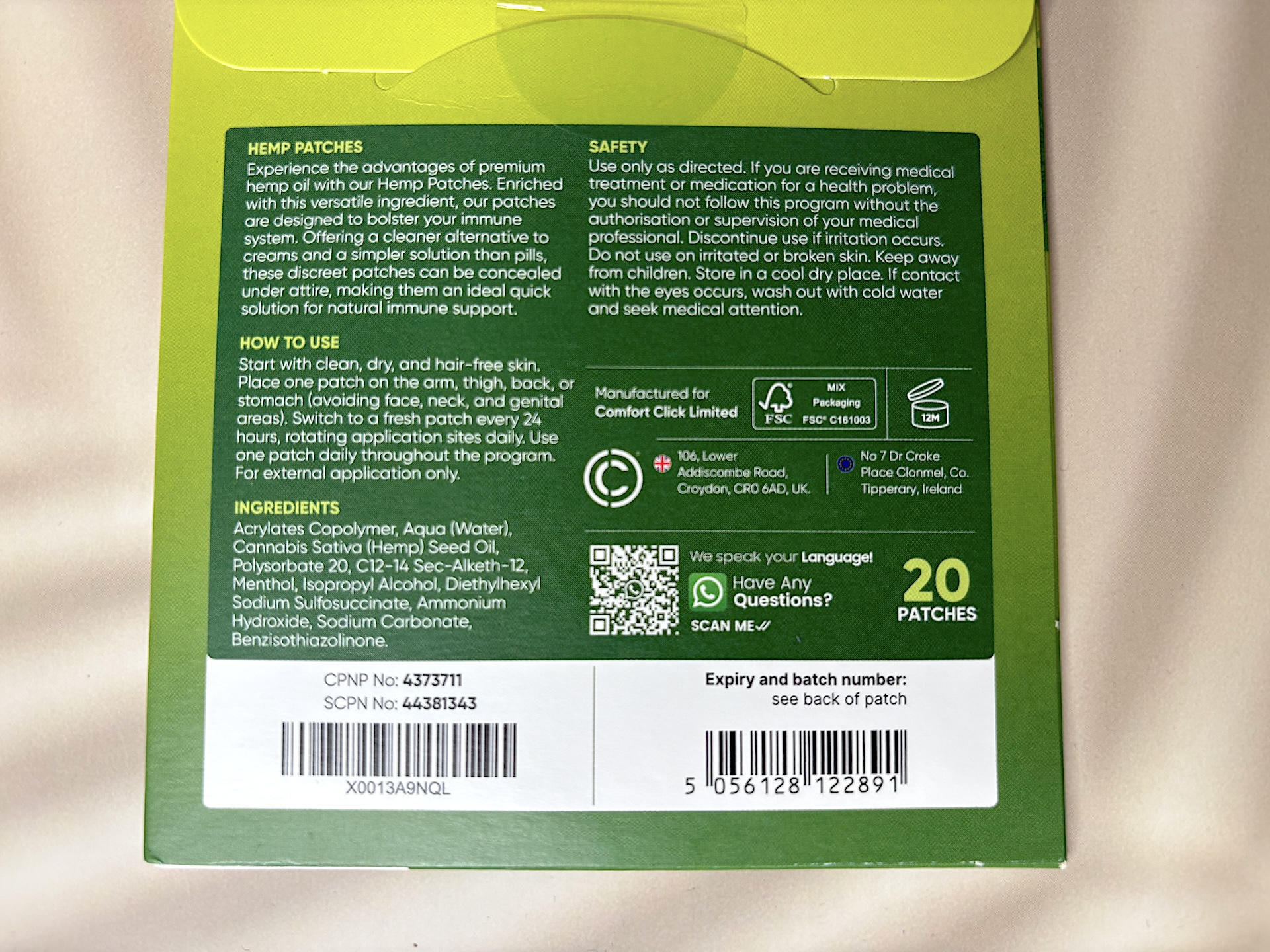Bagside af WeightWorld Hemp Oil Patches