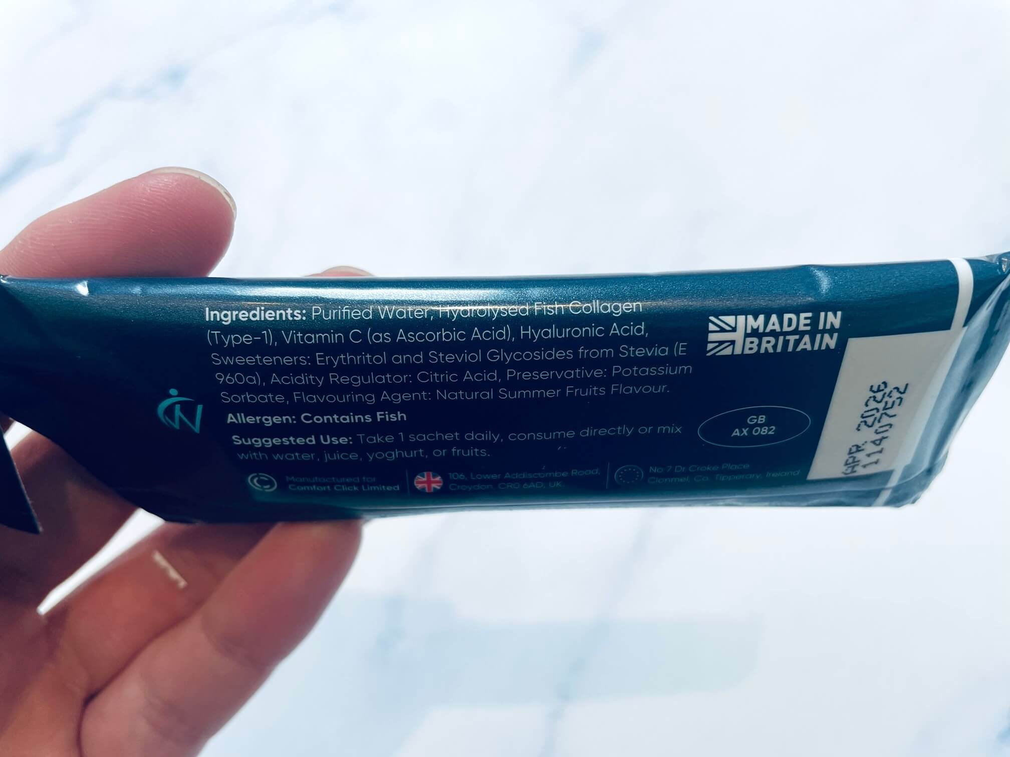 Bagside af Weightworld Marine Collagen shot