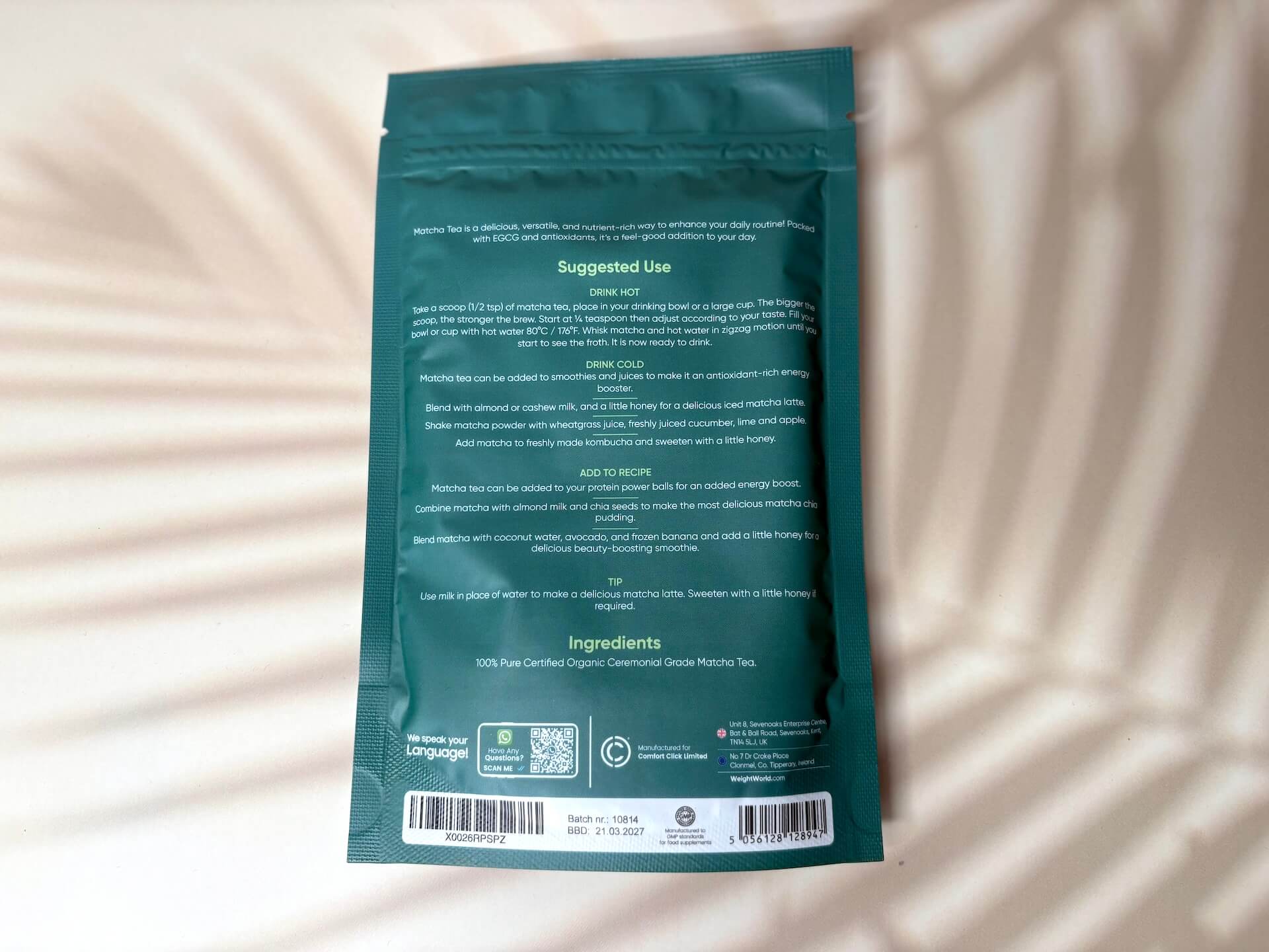 Bagside af WeightWorld Matcha Tea