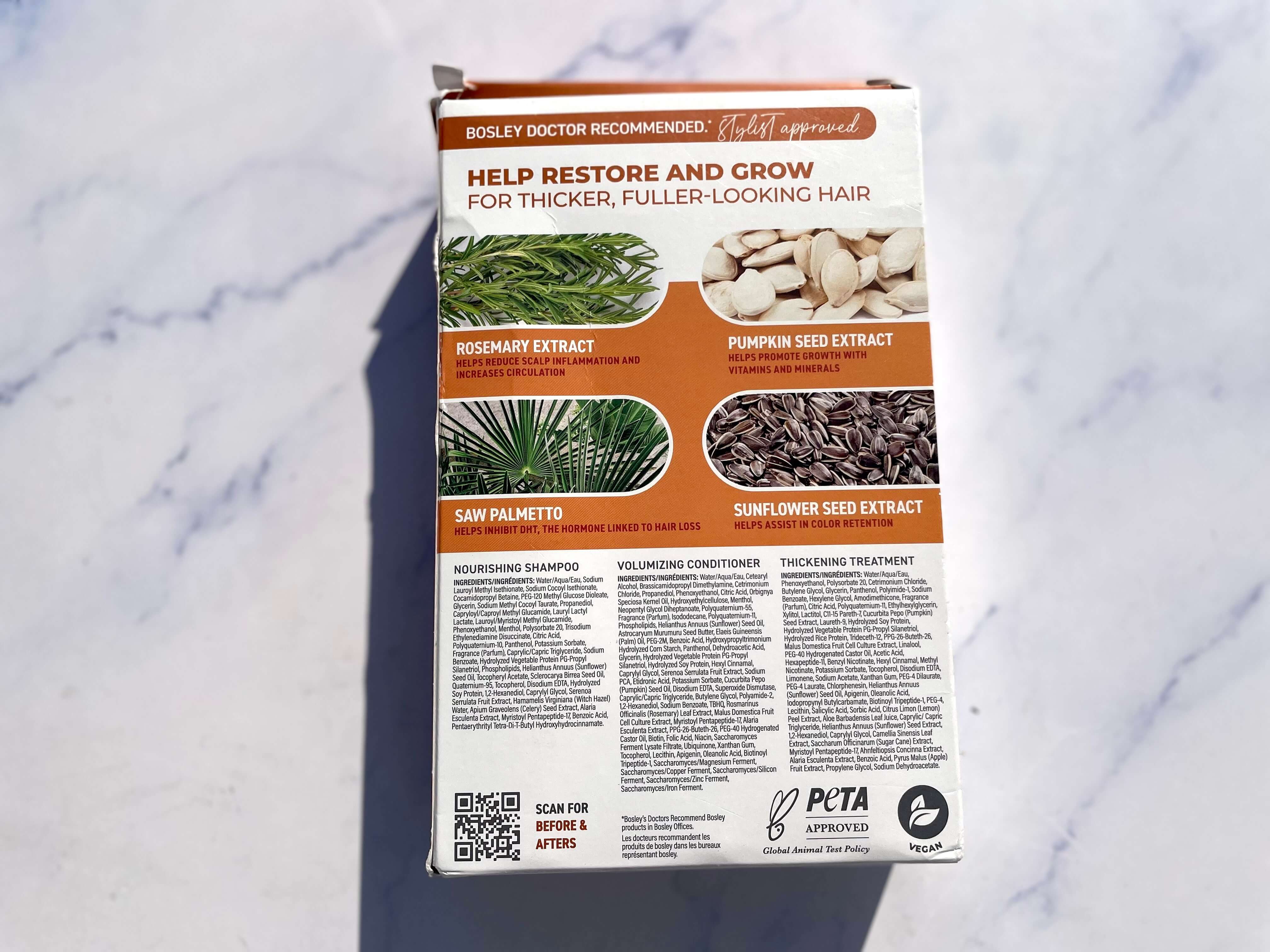 Bagside med ingrediense på BosleyMD BosRevive Starter Kit