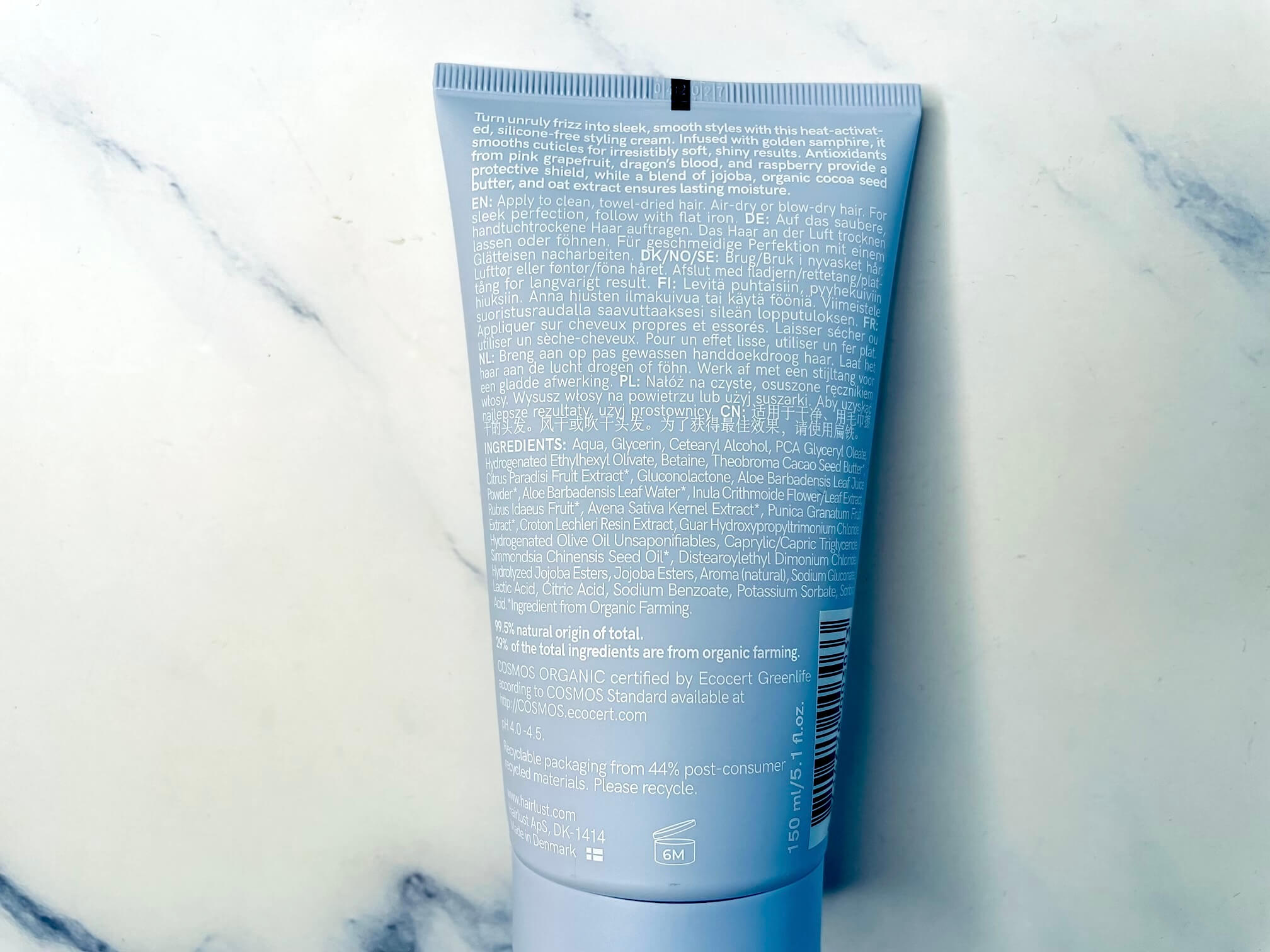 Bagside med ingredienser på Heavenly Smooth Leave-In Cream fra Hairlust