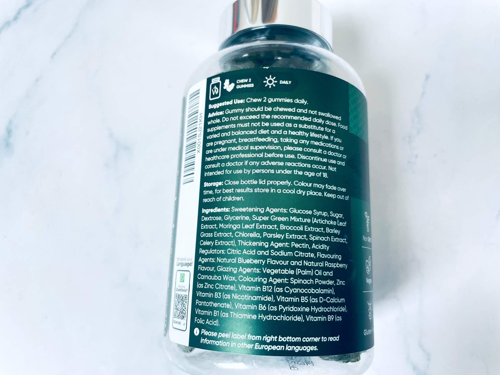 Bagside på Superfood Vingummi Vitaminer fra Weightworld