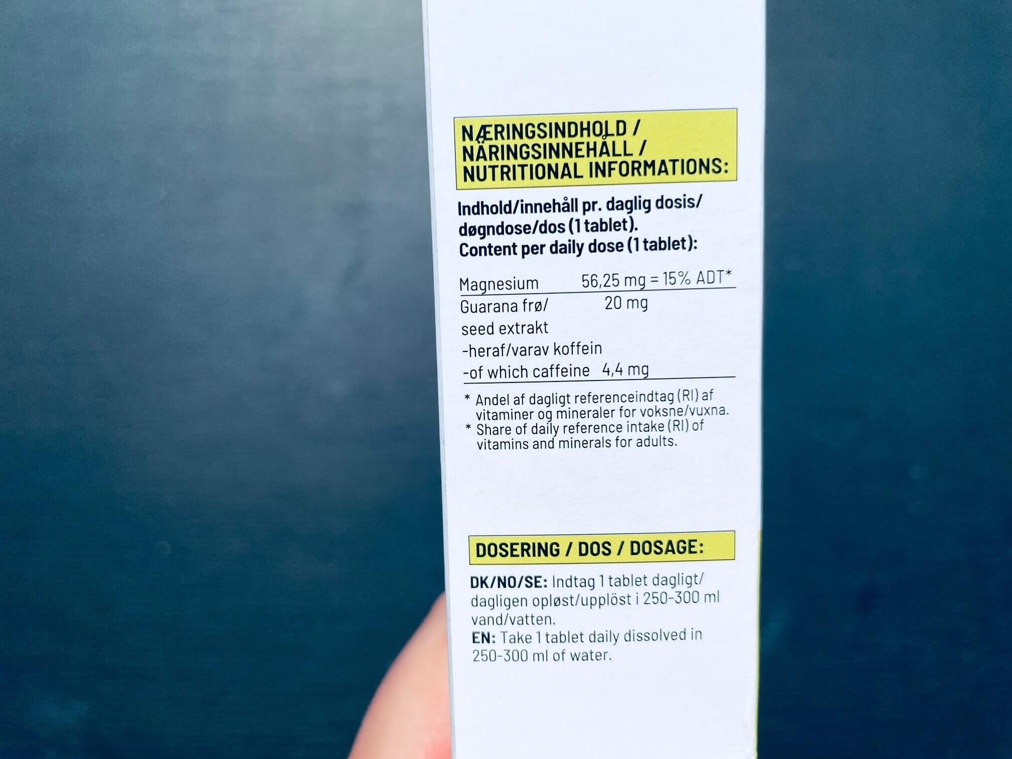 Bodylab Energy Tabs næringsindhold på æske
