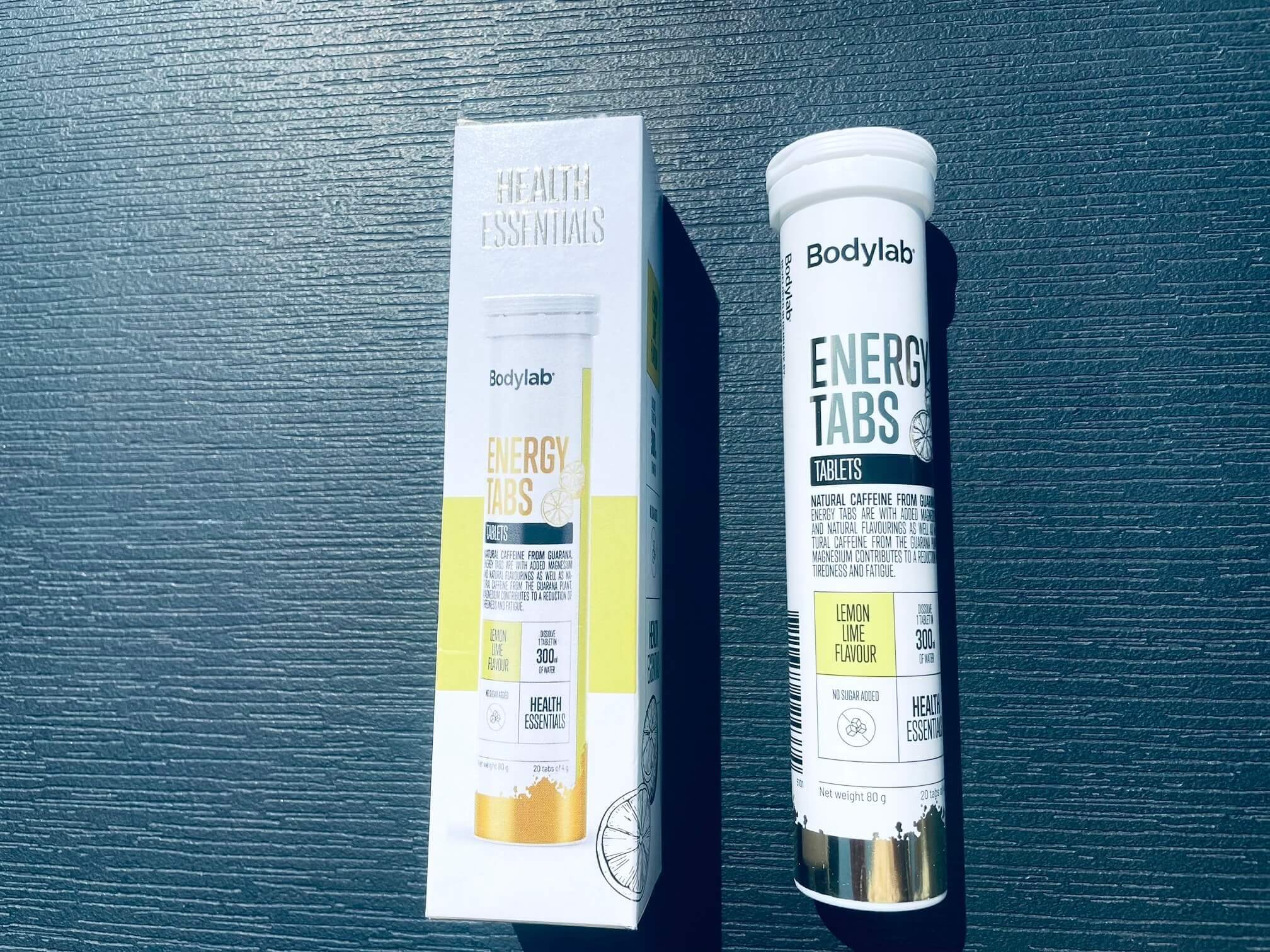 Bodylab Energy Tabs på bord med æske