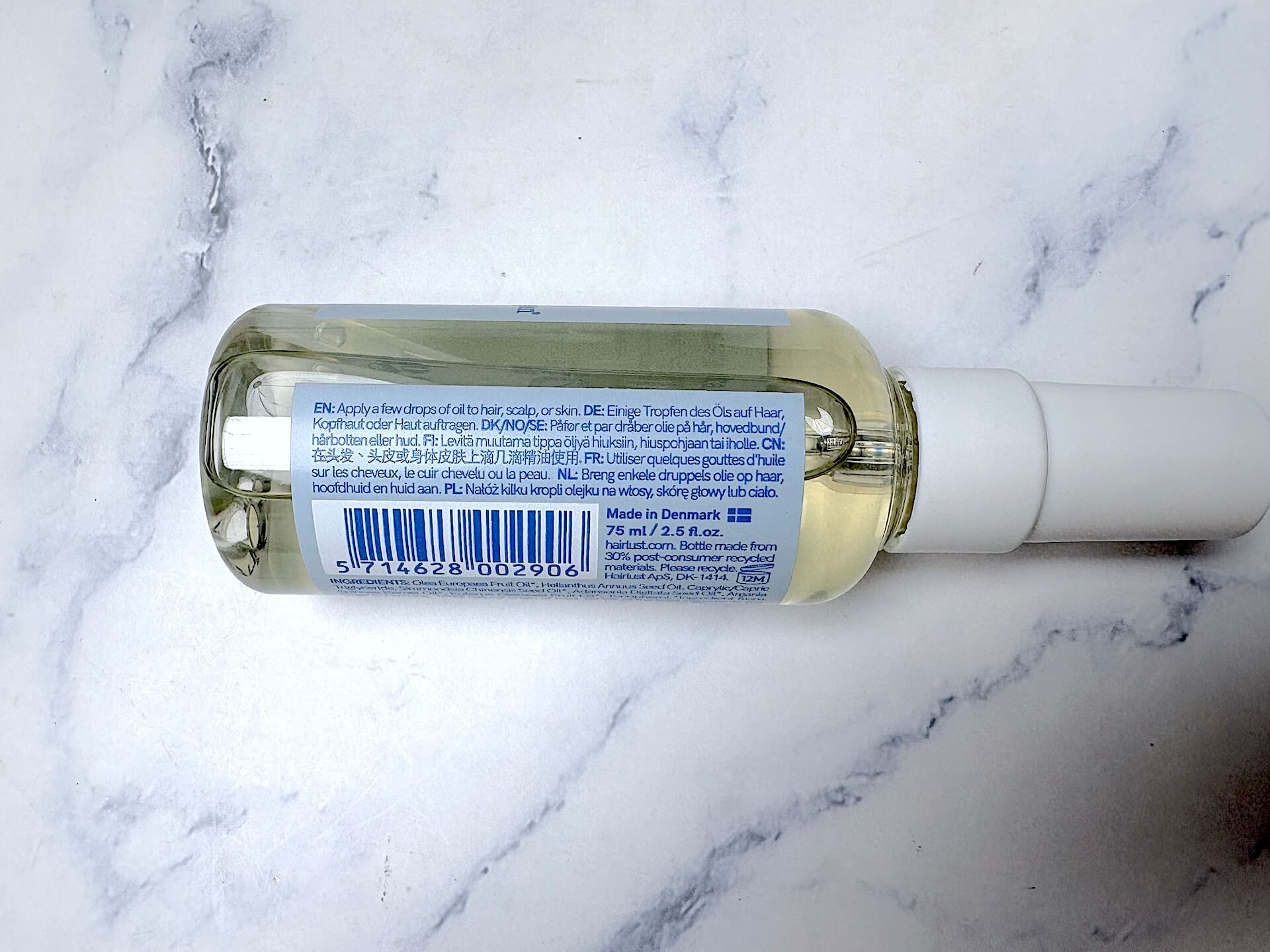 Brugsanvisning og ingredienser i Hairlust Tiny Tangles Hair & Body Oil