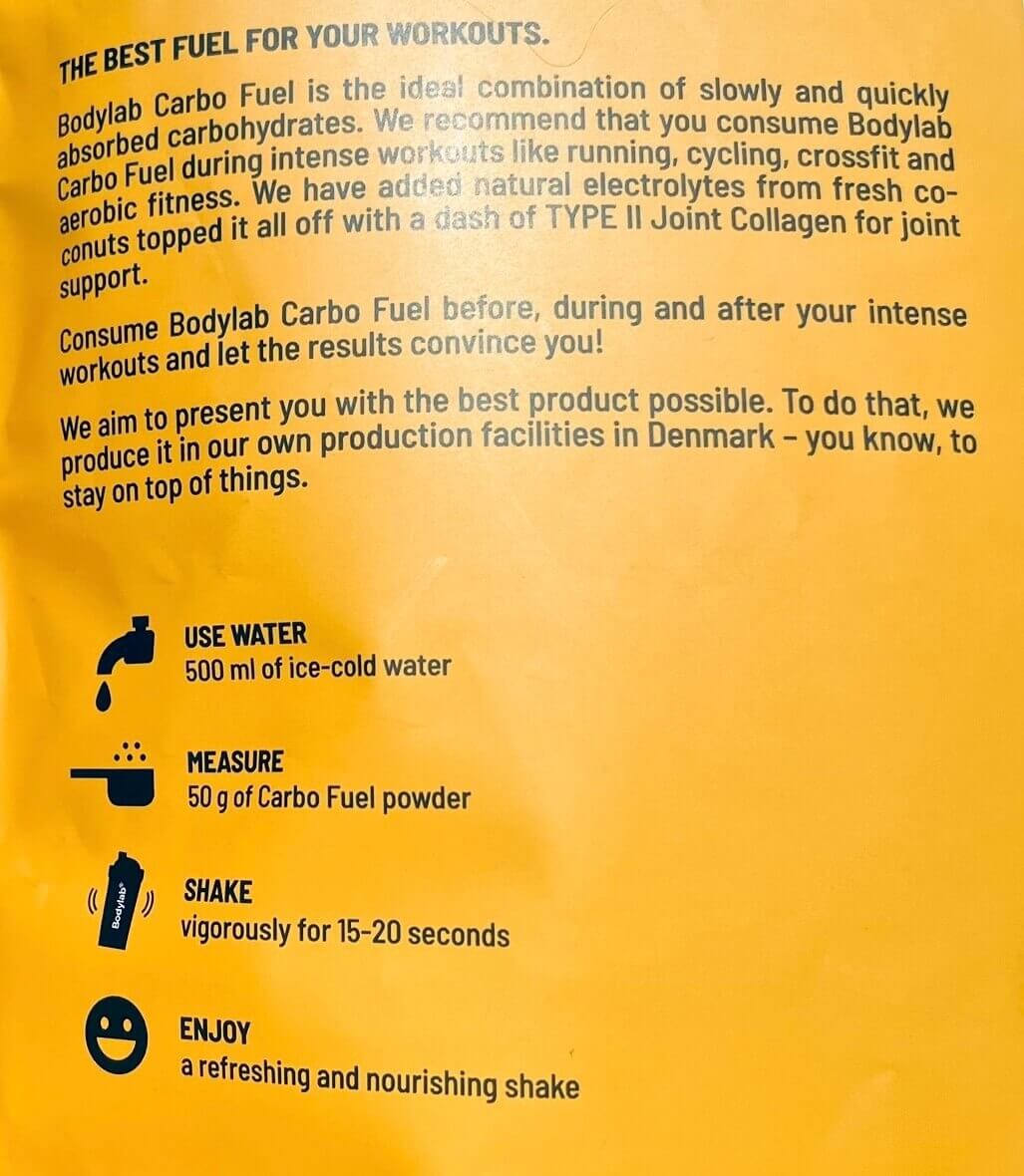 Brugsanvisning på Carbo Fuel fra Bodylab