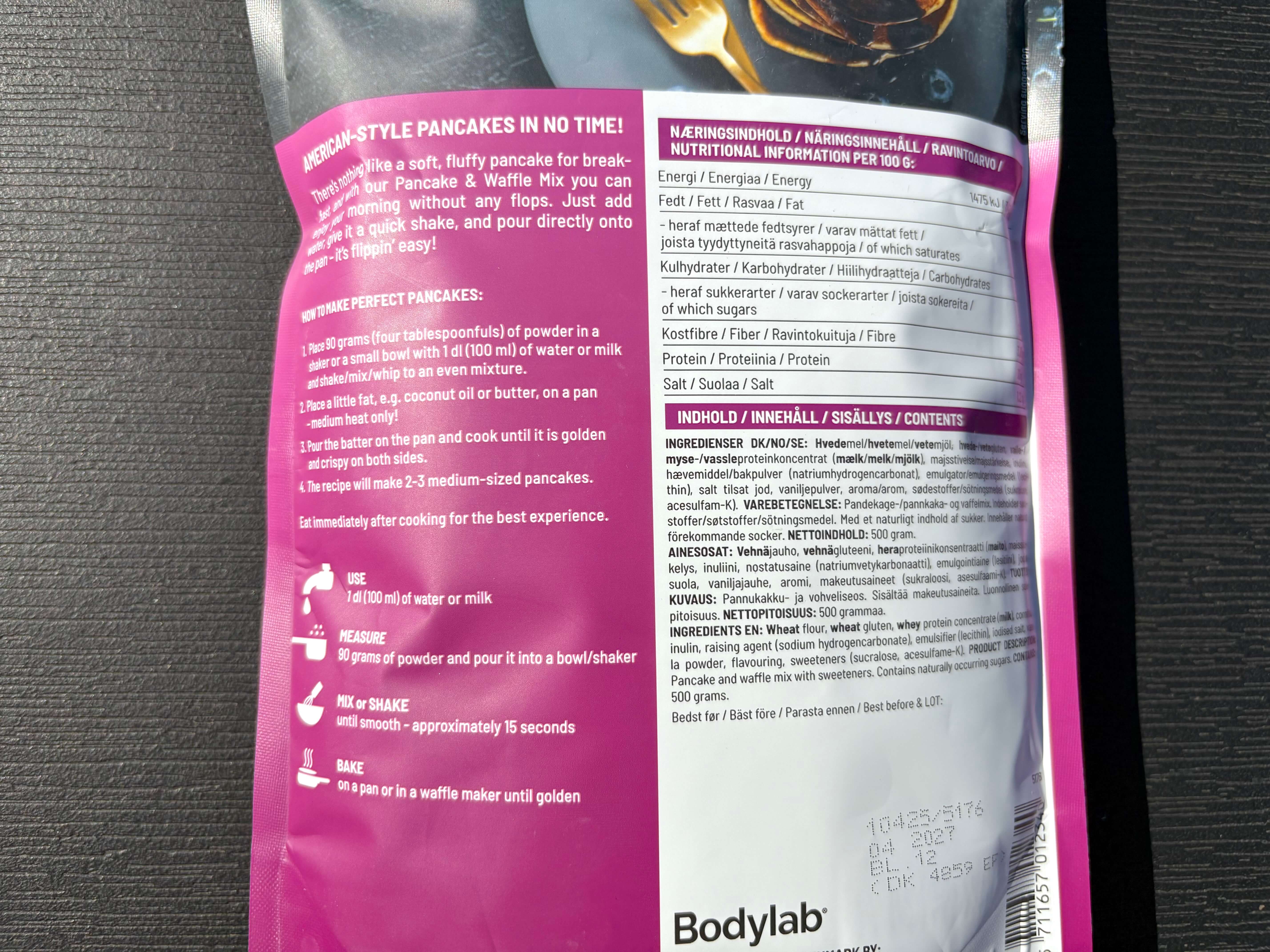 Brugsanvisning til Bodylab American Style Protein Pancake & Waffle Mix Classic