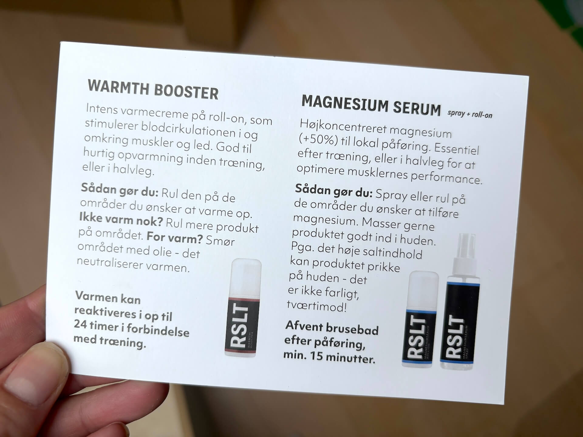 Brugsanvisning til RSLT Magnesium Spray og roll-on