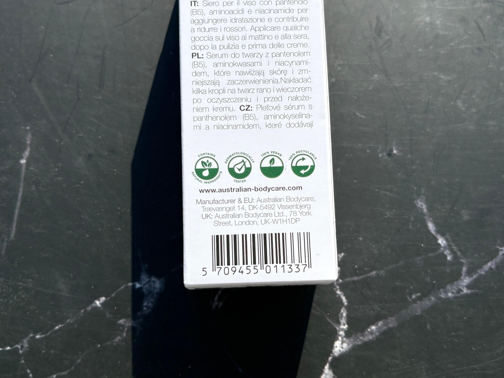 Certificeringer af Australian Bodycare Panthenol Serum