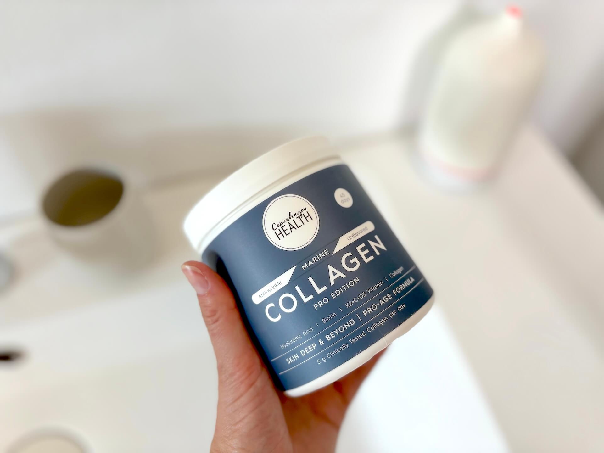 Copenhagen Health Marine Collagen Pro Edition på badeværelse
