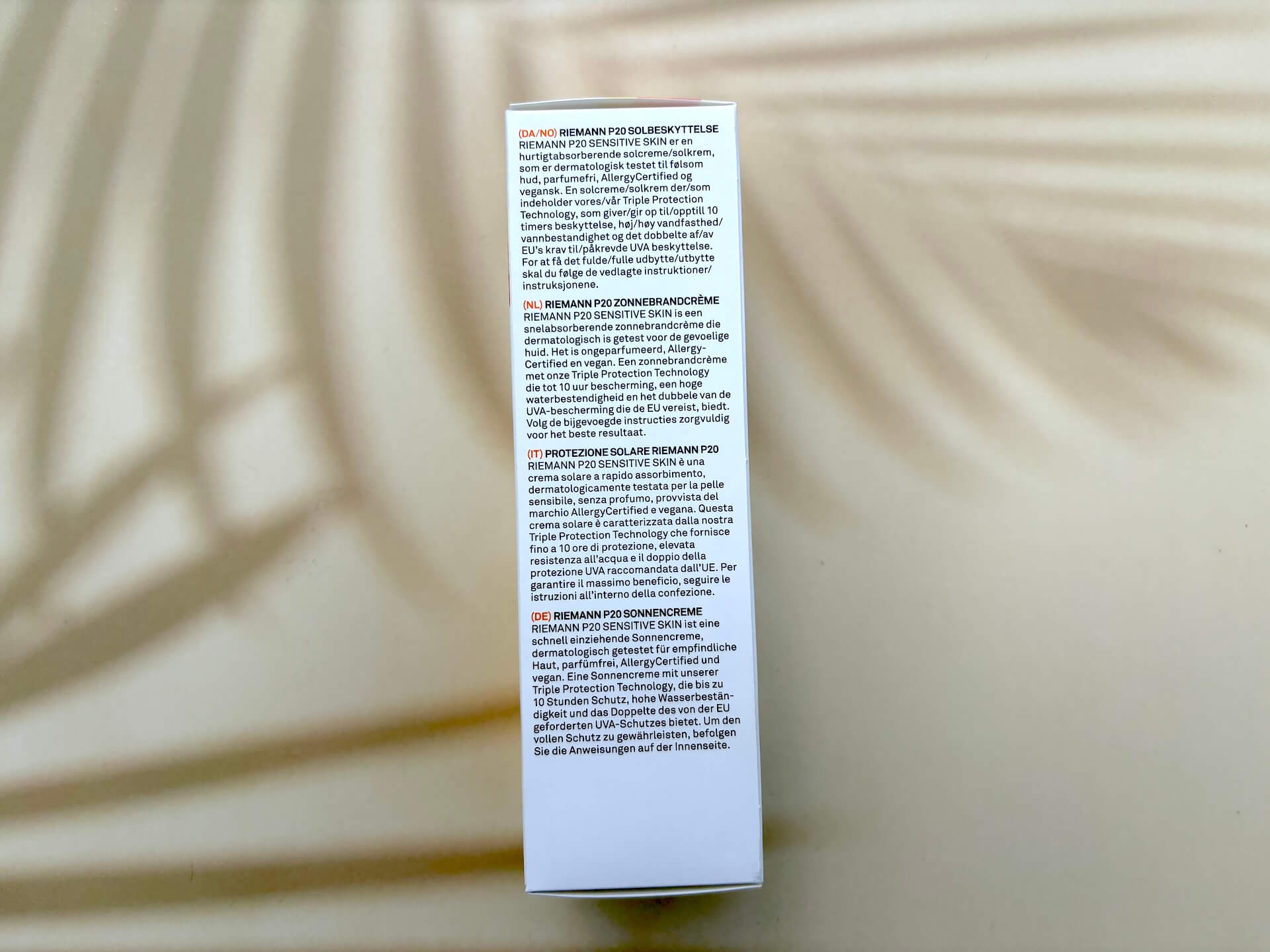 Dansk info på P20 Riemann Sensitive Skin SPF 50+