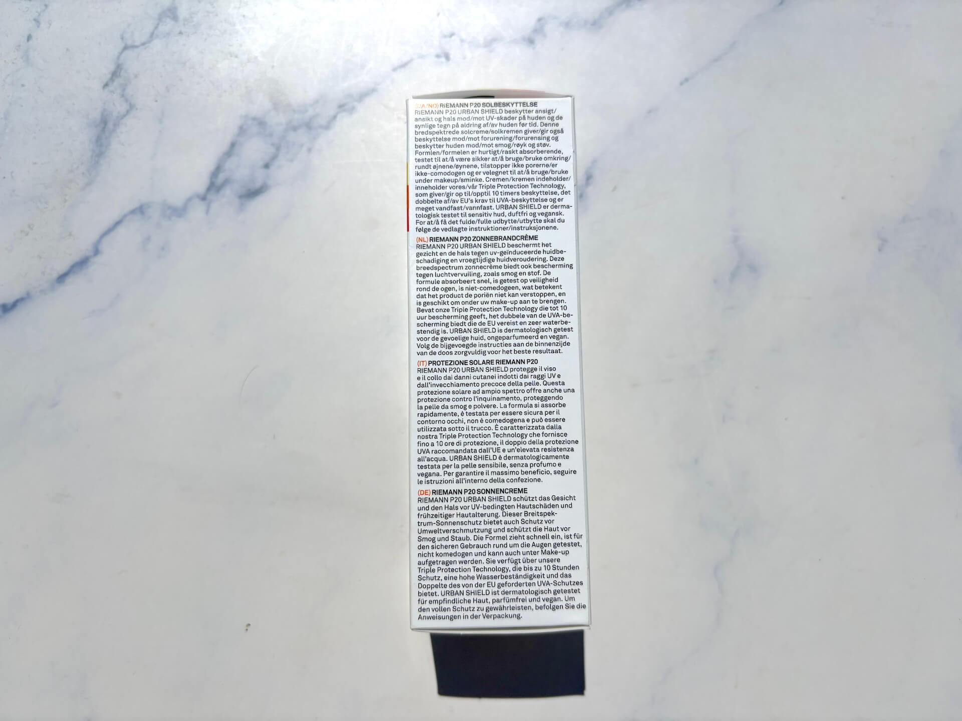 Dansk info på P20 Riemann Urban Shield SPF 50+