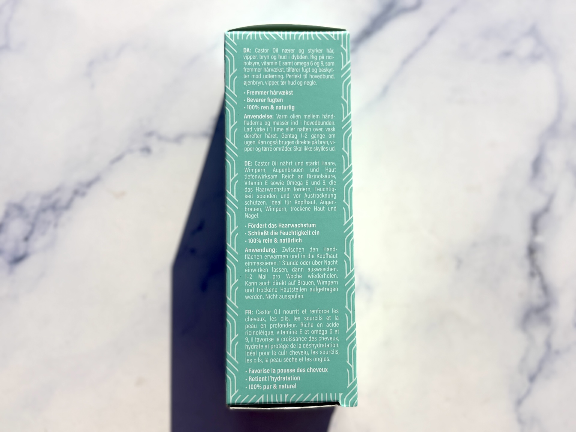 Dansk information på Yuaia Haircare Castor Oil