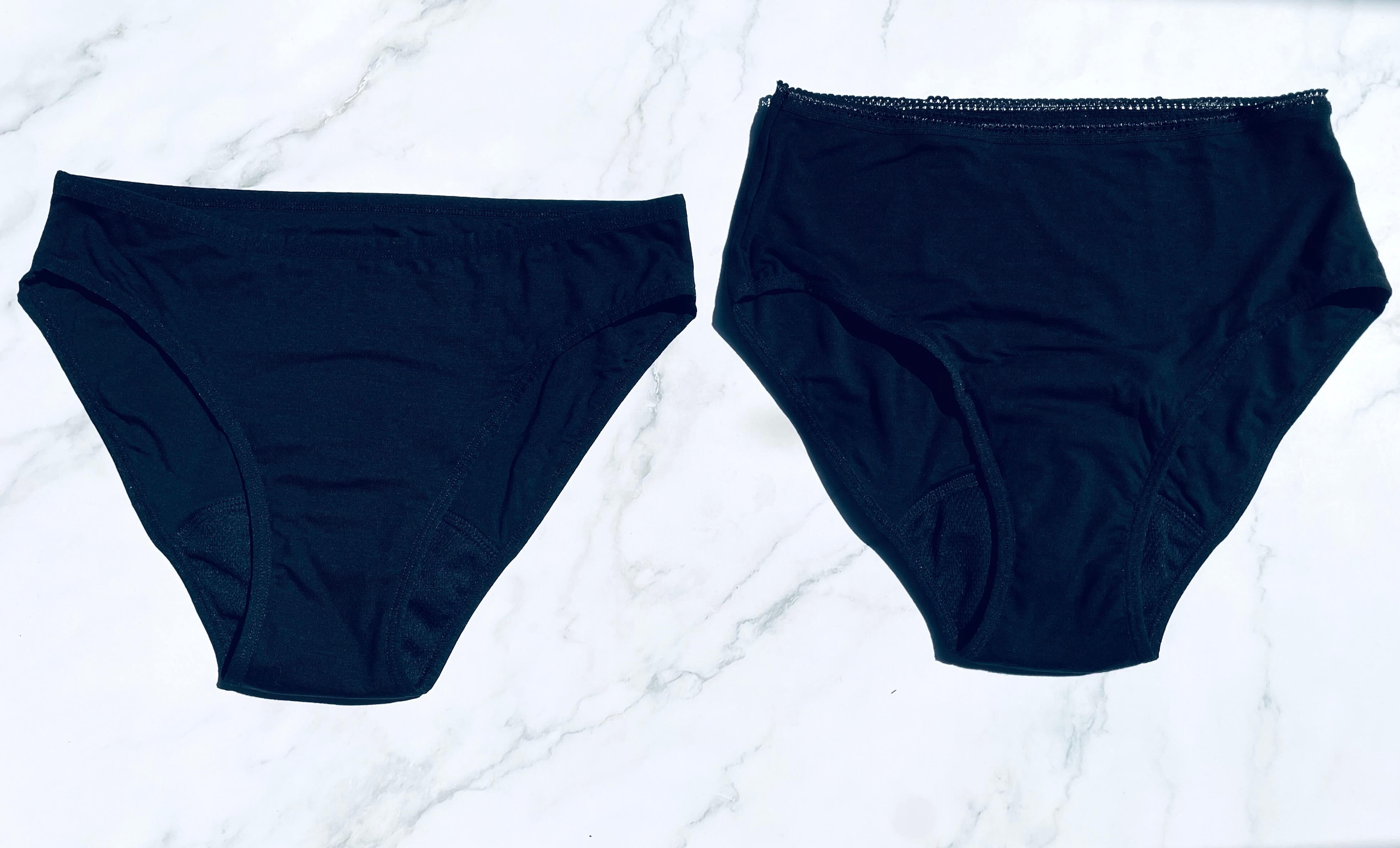 Bikini og highwaist AllMatters menstruationstrusse på bord