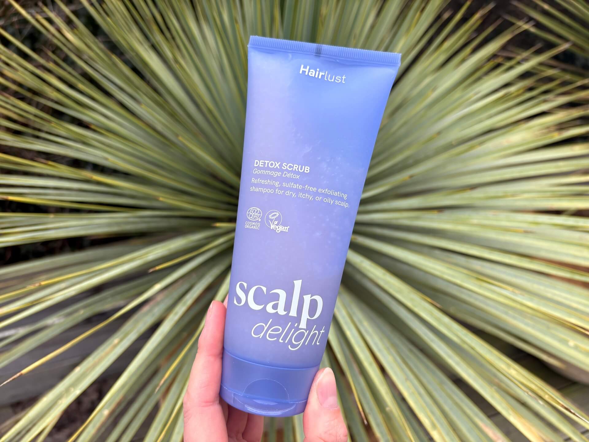 Hairlust Scalp Delight Detox Scrub hovedbundsscrub i hånd