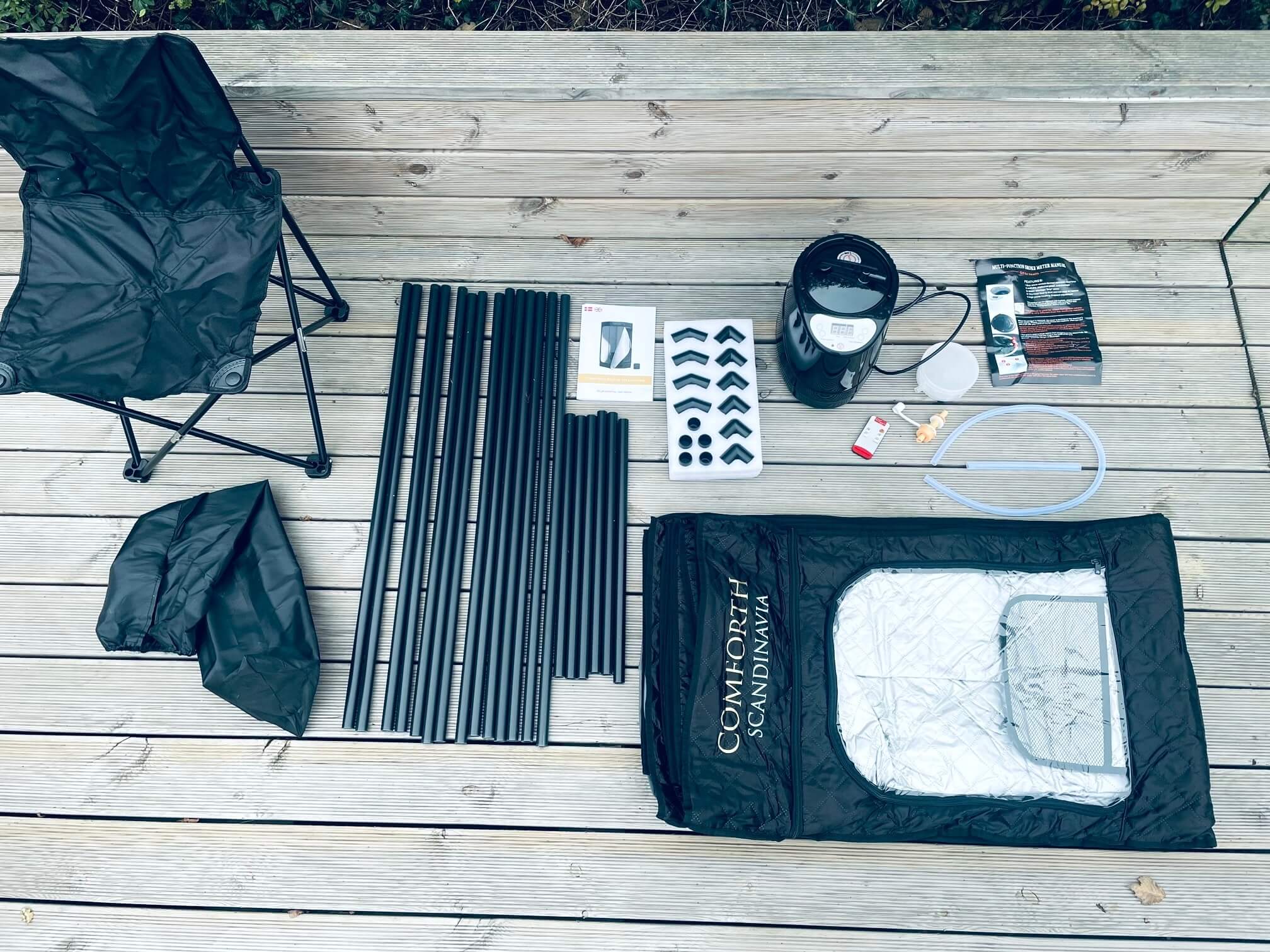 Indhold fra kasse med Comforth Luksus dampsauna