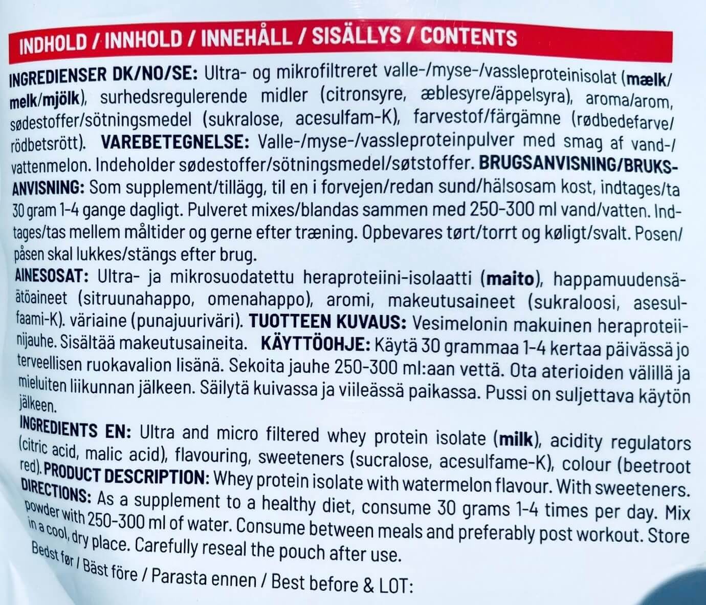 Indhold i Bodylab Clear Whey