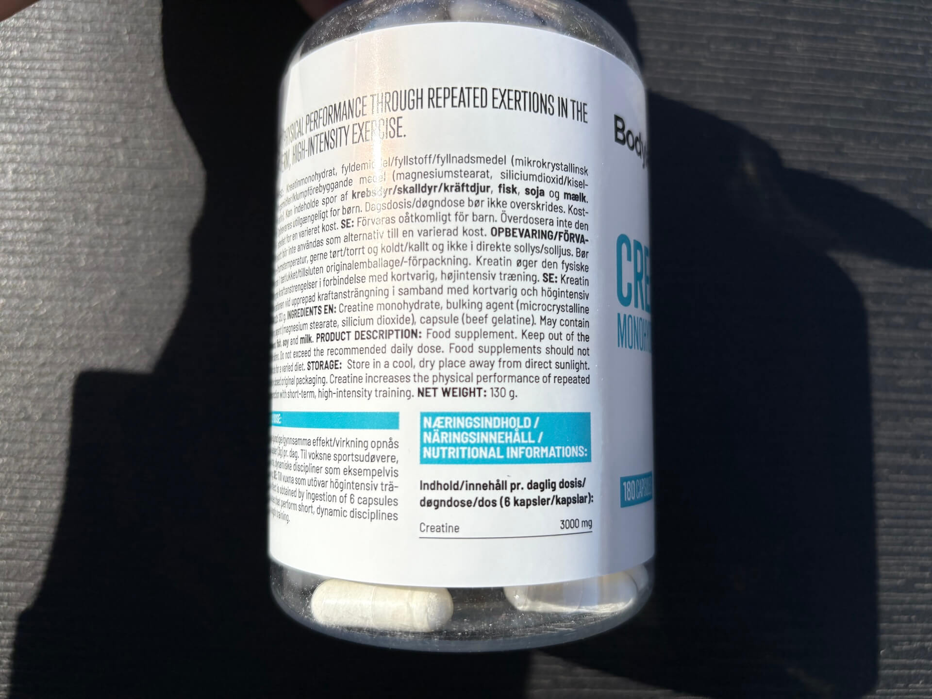 Indhold i Bodylab Creatine Capsules