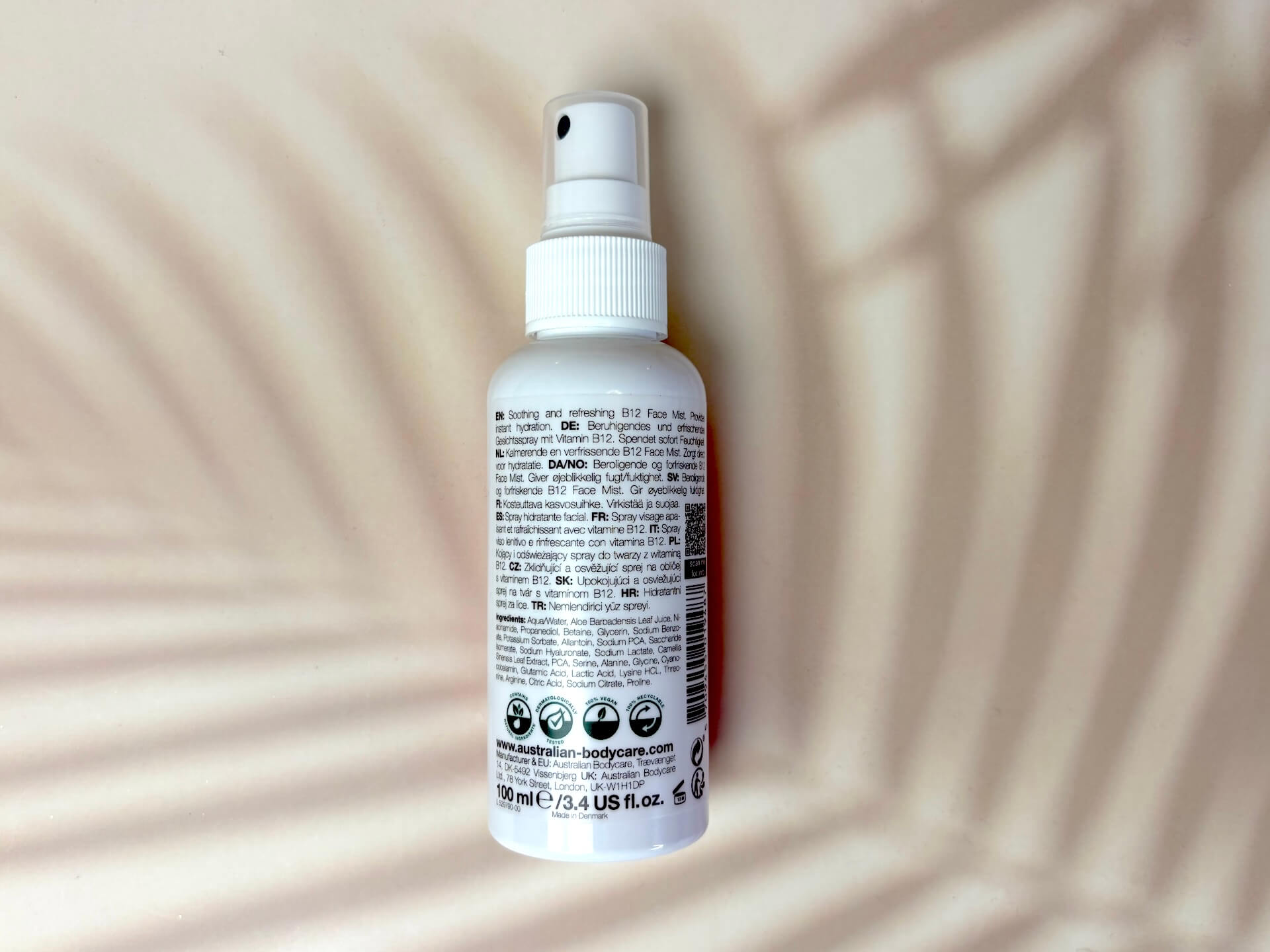 Ingredienser i Australian Bodycare B12 Face Mist