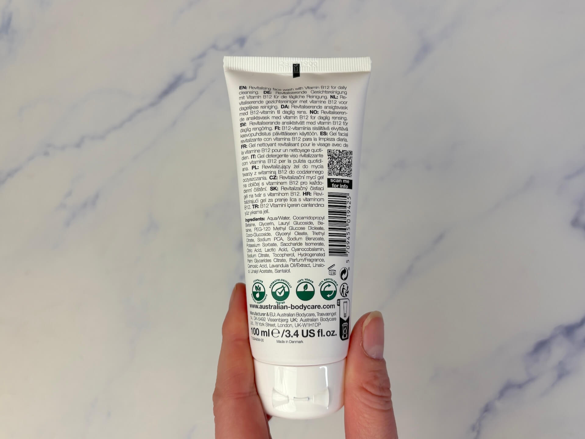 Ingredienser i Australian Bodycare B12 Face Wash