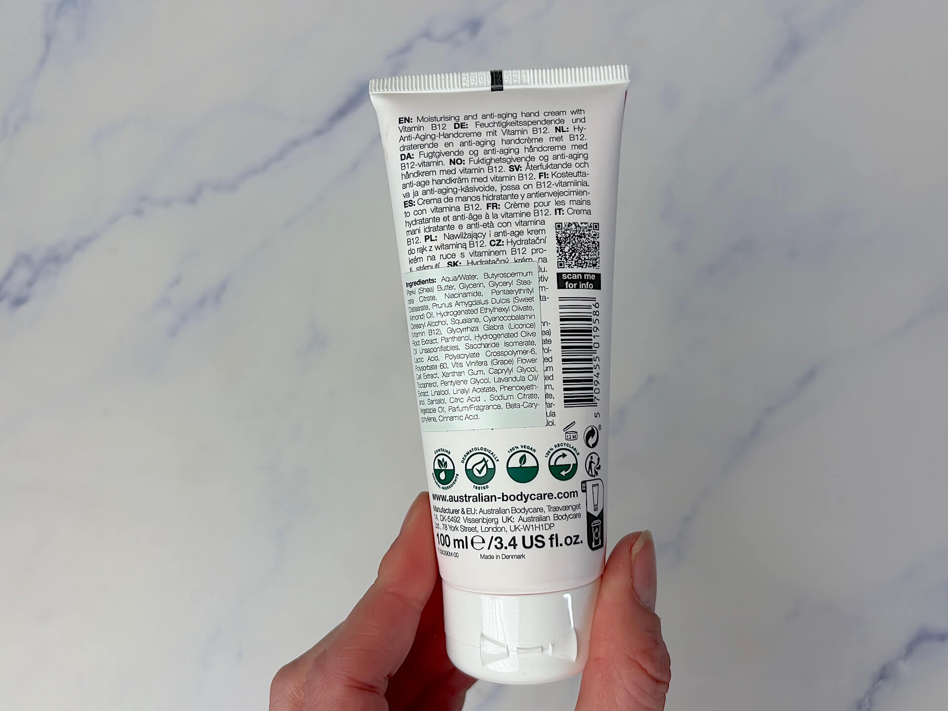 Ingredienser i Australian Bodycare B12 Hand Cream