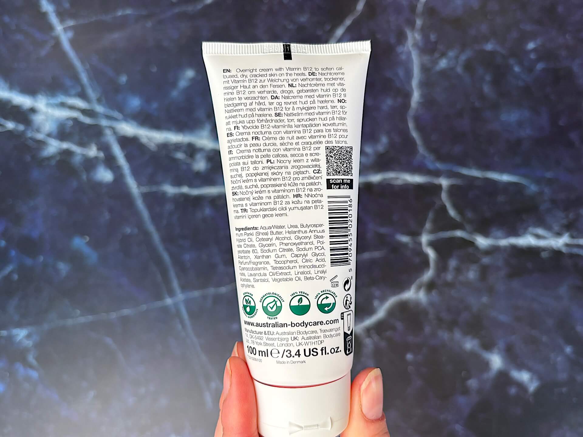 Ingredienser i Australian Bodycare B12 Heel Cream