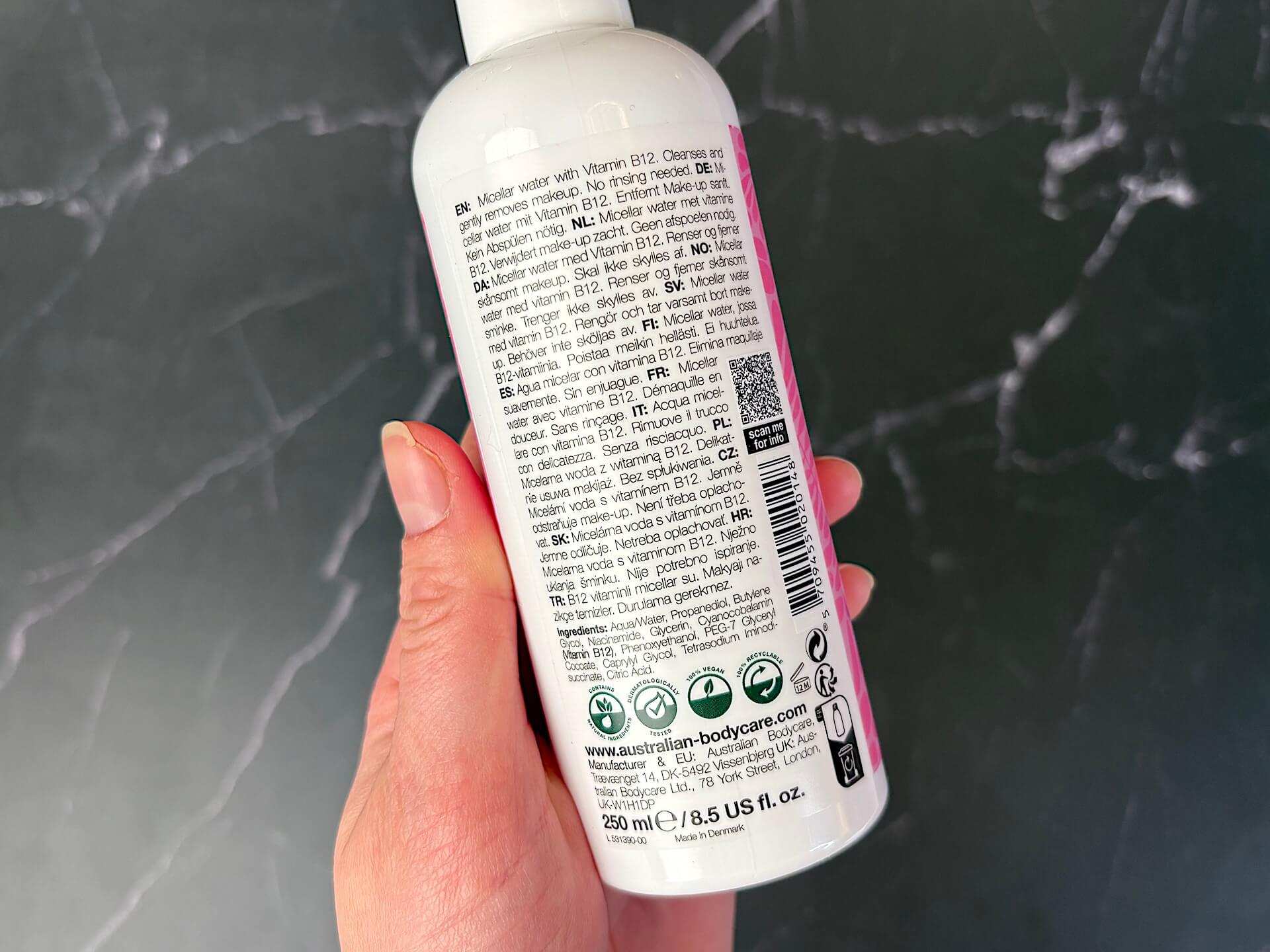 Ingredienser i Australian Bodycare B12 Micellar Water