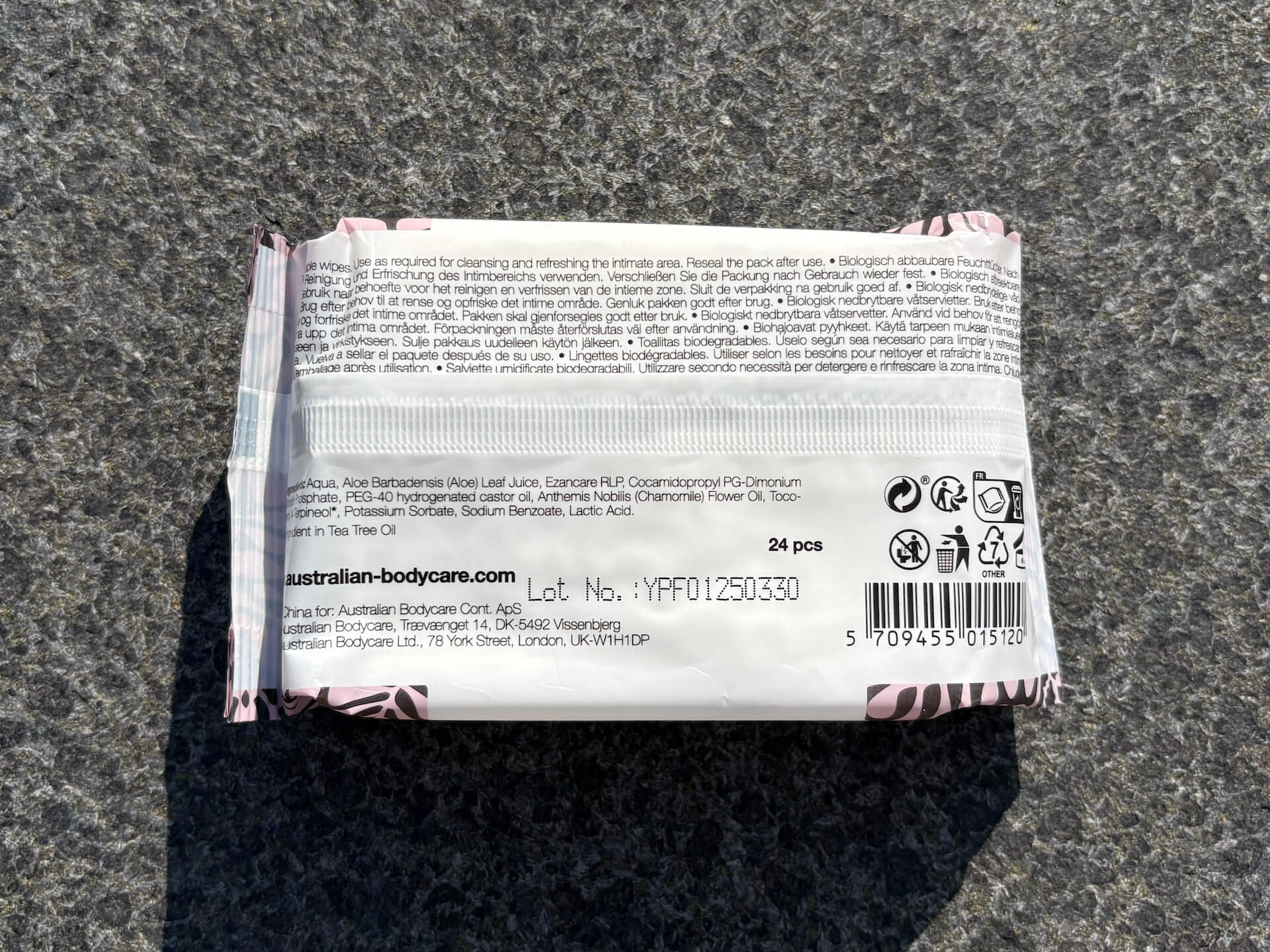 Ingredienser i Australian Bodycare Intimate Wet Wipes