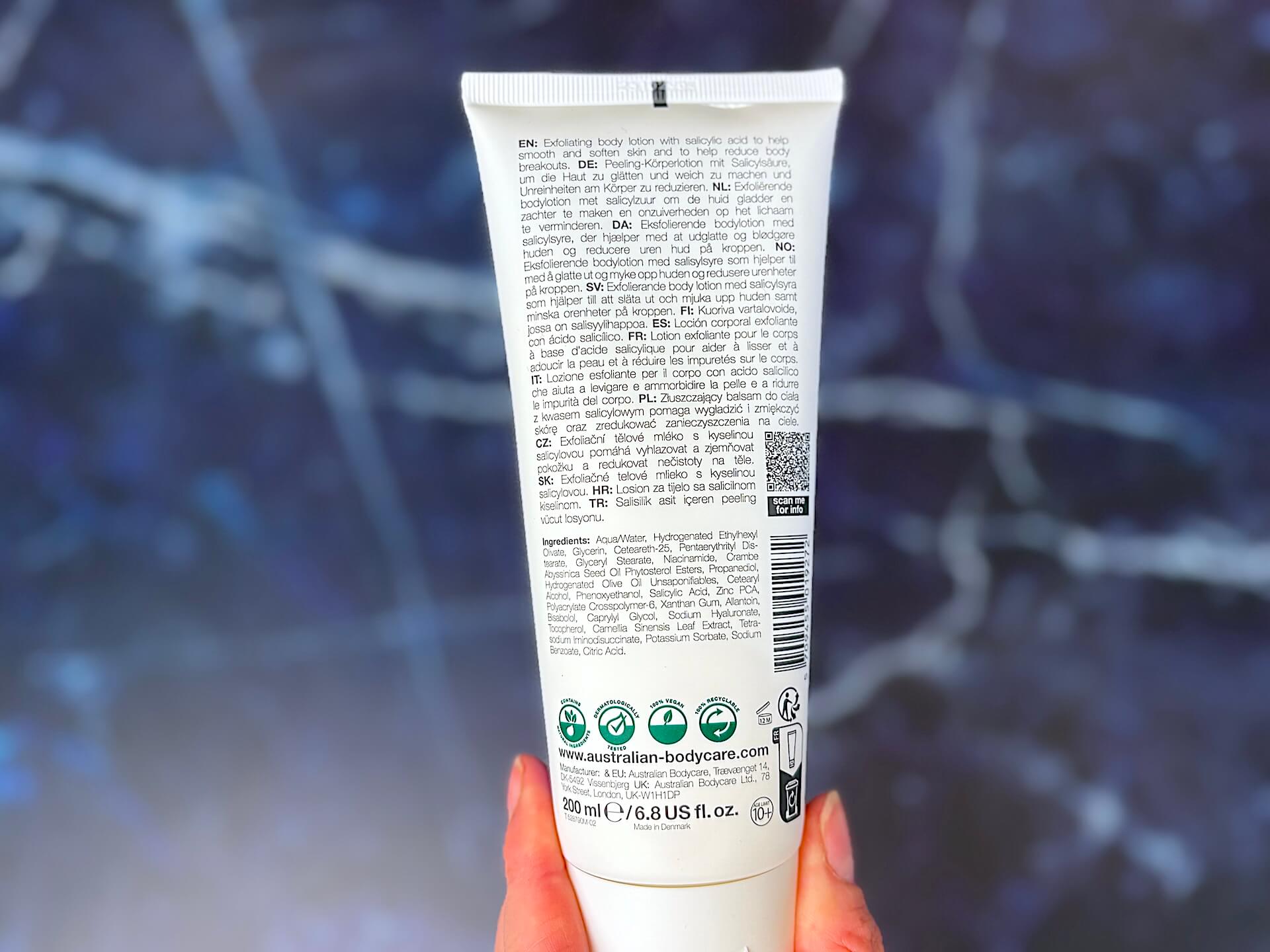 Ingredienser i Australian Bodycare Salicylic Acid Body Lotion