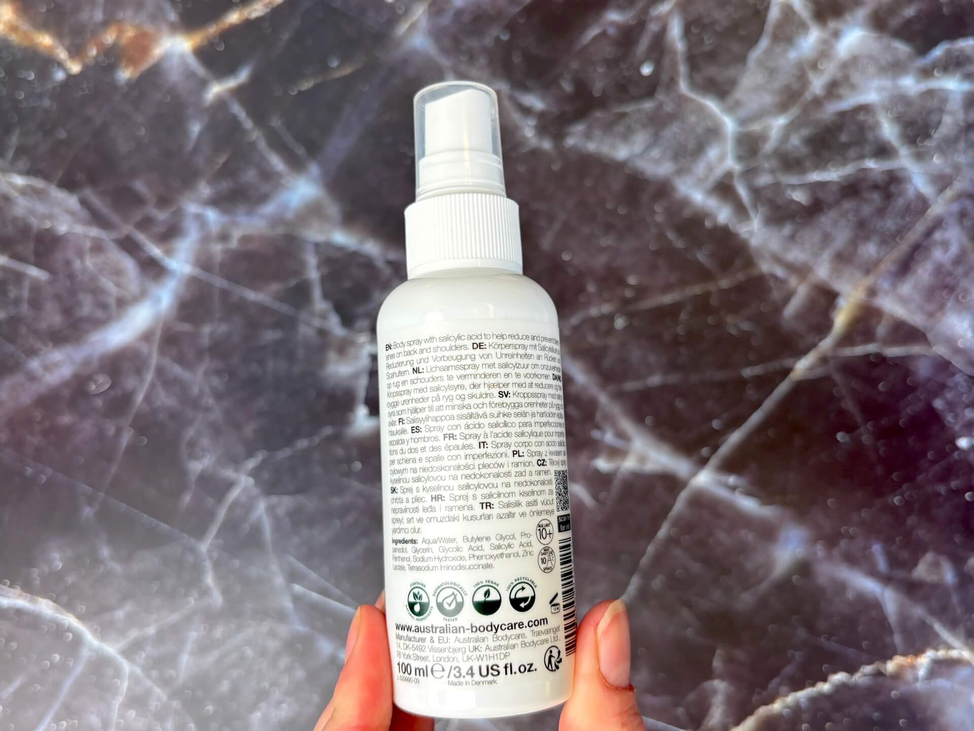 Ingredienser  i Australian Bodycare Salicylic Acid Body Spray