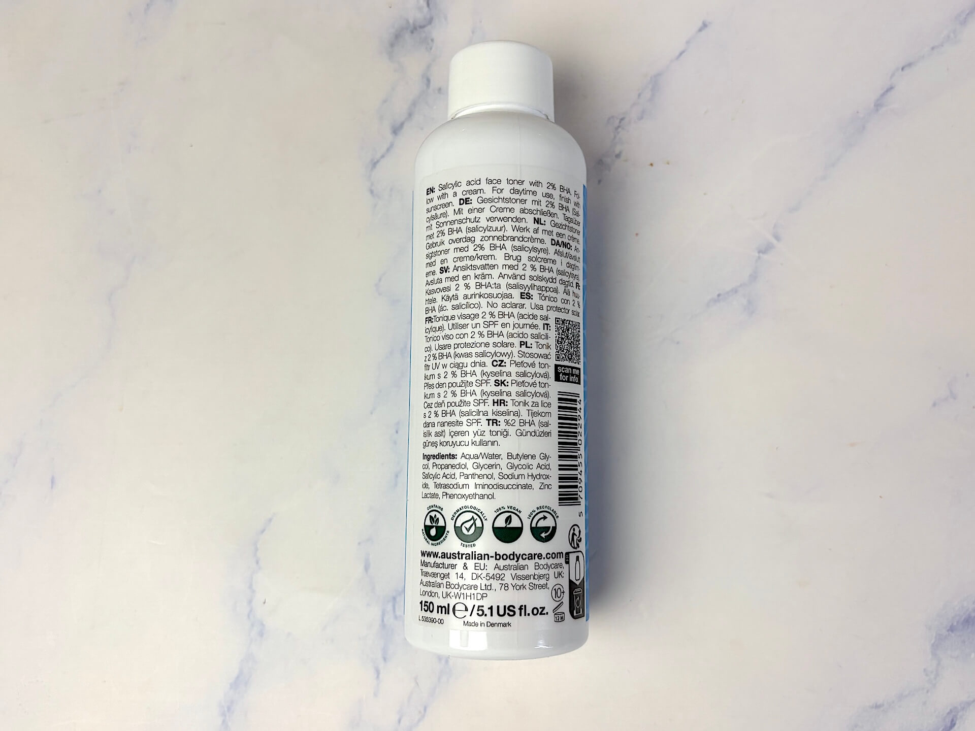 Ingredienser i Australian Bodycare Salicylic Acid Face Toner