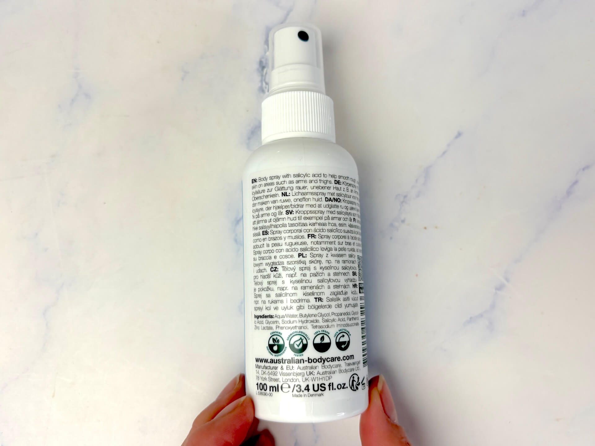 Ingredienser i Australian Bodycare Salicylic Acid Keratosis Spray