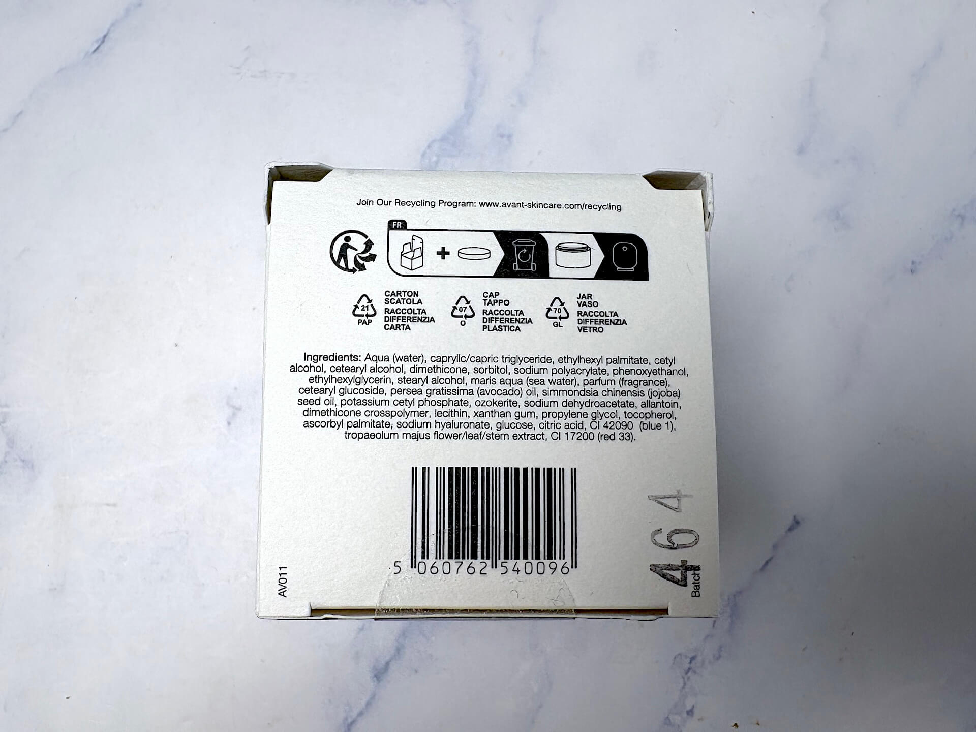 Ingredienser i Avant Skincare Supreme Hyaluronic Acid Anti-Oxidising DUO Moisturiser