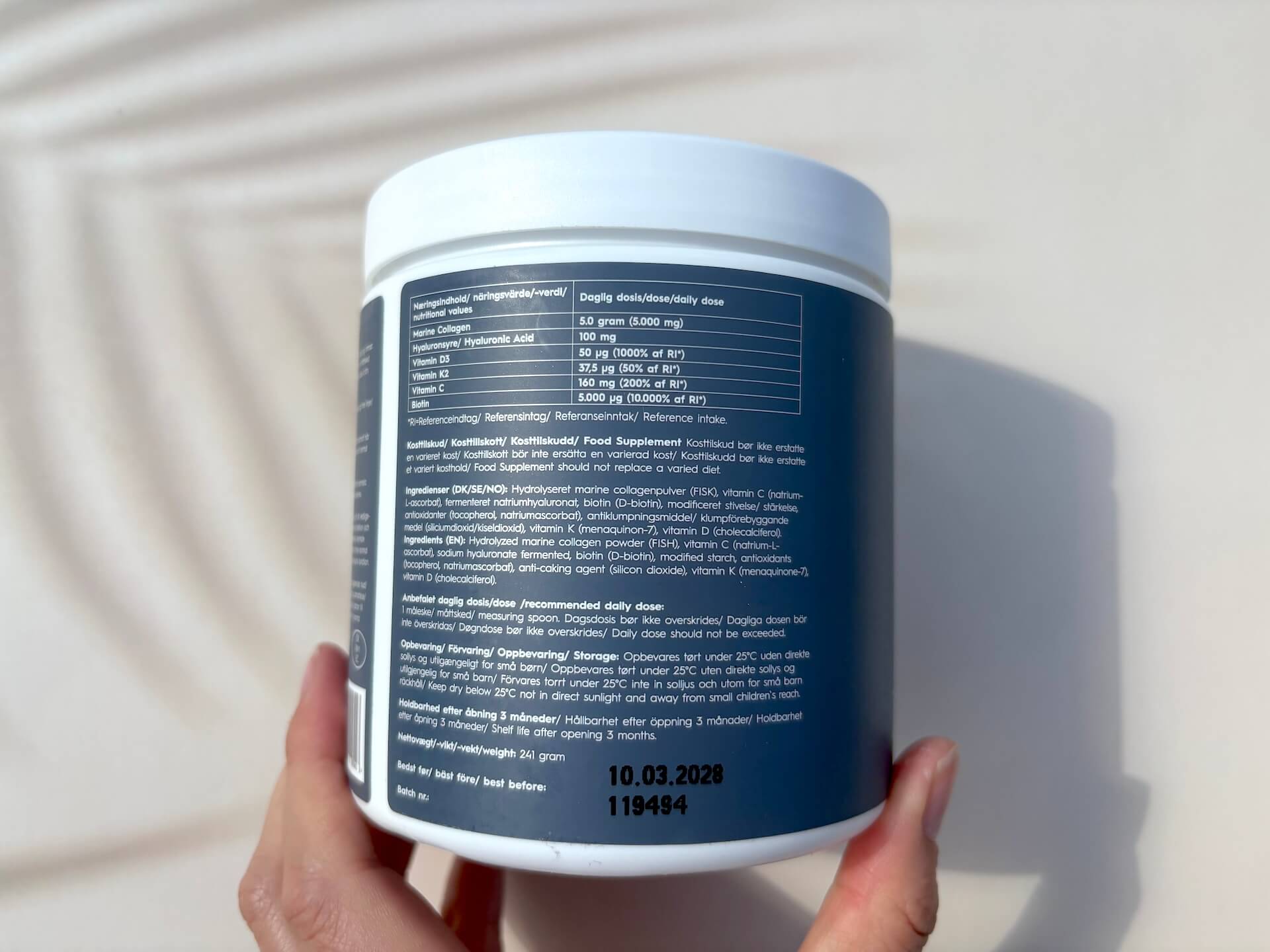 Ingredienser i Copenhagen Health Marine Collagen Pro Edition