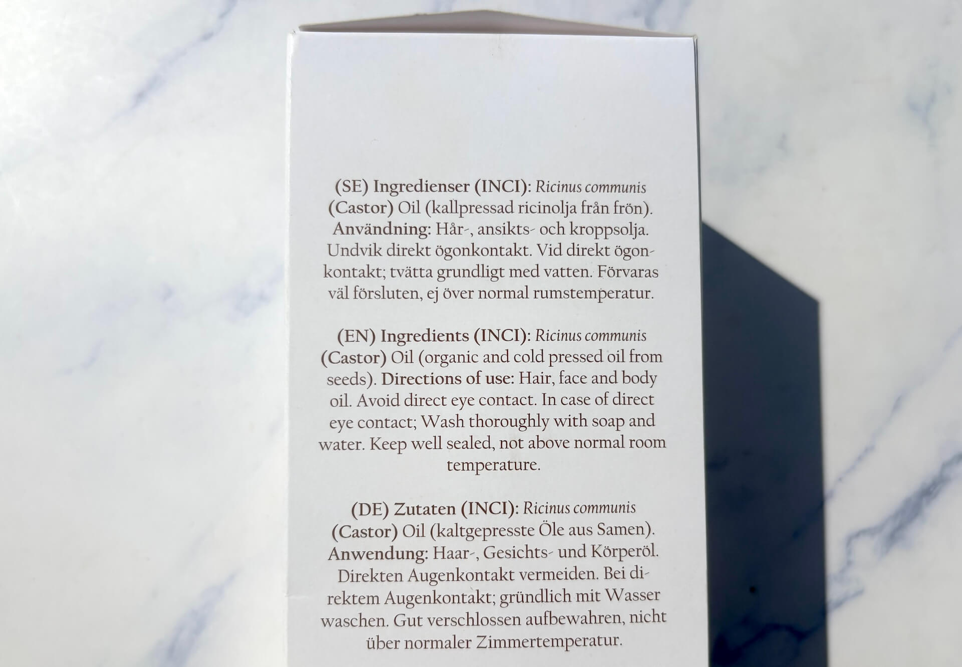 Ingredienser i Healthwell PURE Ricinus Castor olie ØKO